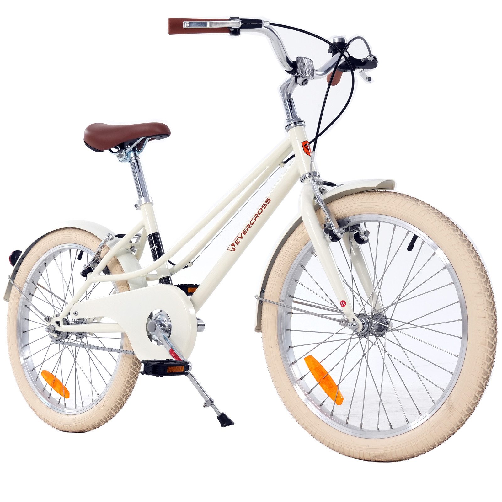 EVERCROSS TECH Kinderfahrrad EM2 20 Zoll Retro Cremeweiß für Kinder ab 6 Jahre, 1 Gang, Niedriger Einstieg, V-Bremsen, Sicher & Komfortabel für Alltag