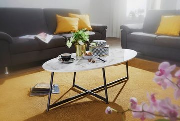 KADIMA DESIGN Couchtisch Marmor-Design Kaffeetisch, modern, schwarz lackierte Beine