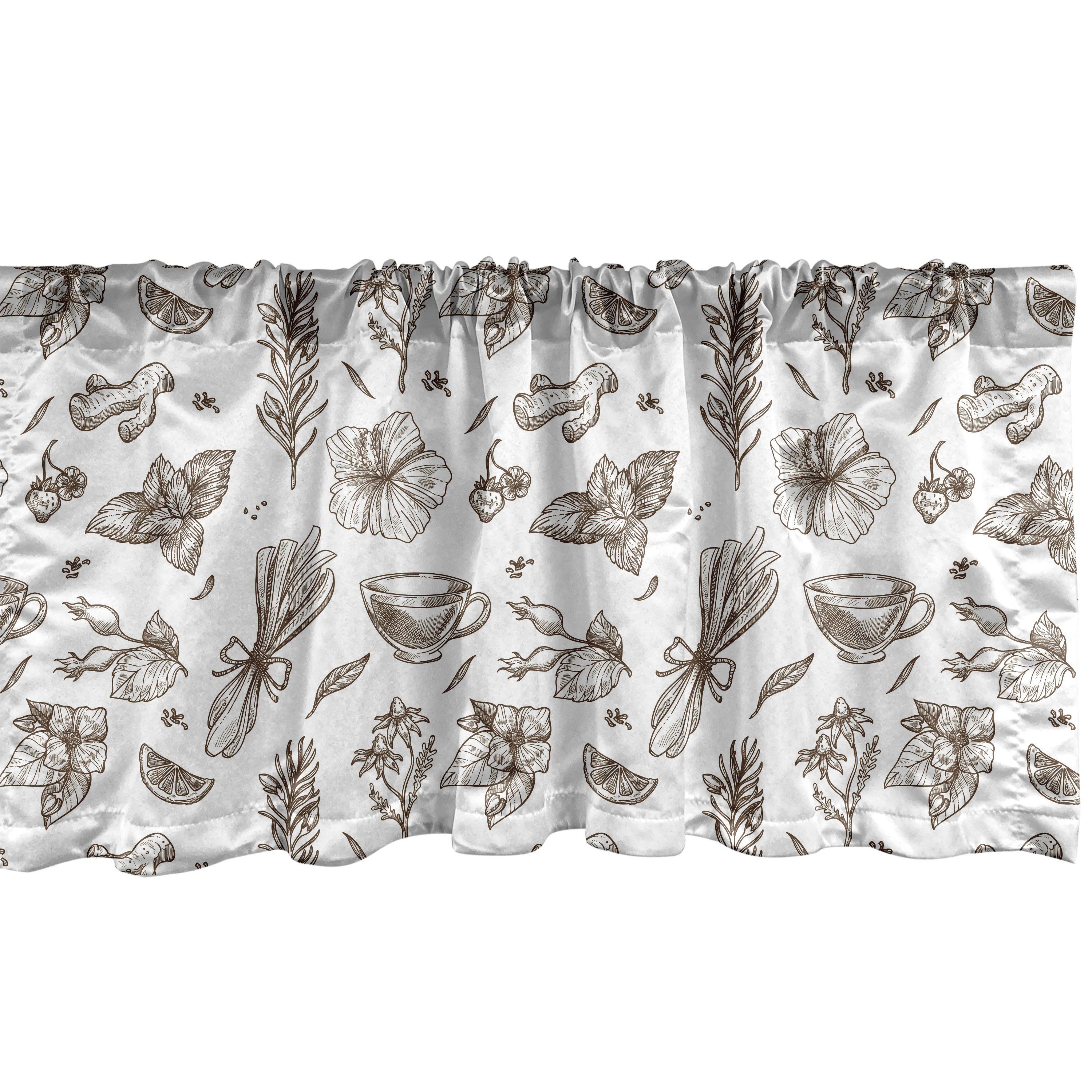 Volant mit Vorhang gezeichnet Hand Microfaser, für Kräuter Verschiedene Botanisch Dekor Stangentasche, Abakuhaus, Schlafzimmer Scheibengardine Küche