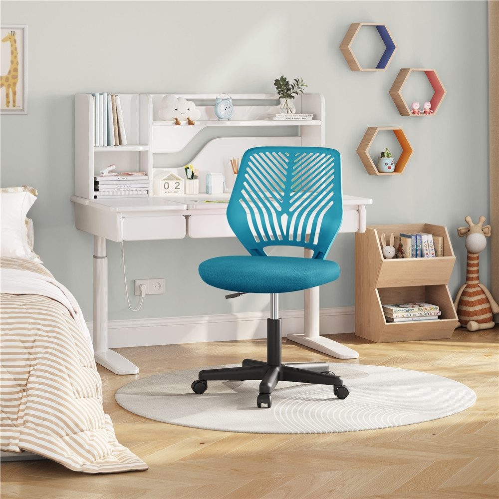 Yaheetech Drehstuhl Höhenverstellbarer Bürostuhl ohne Armlehnen, Schreibtischstuhl mit Netzbezug fürs Arbeitszimmer/Büro/Wohnzimmer – Bild 3 von 5
