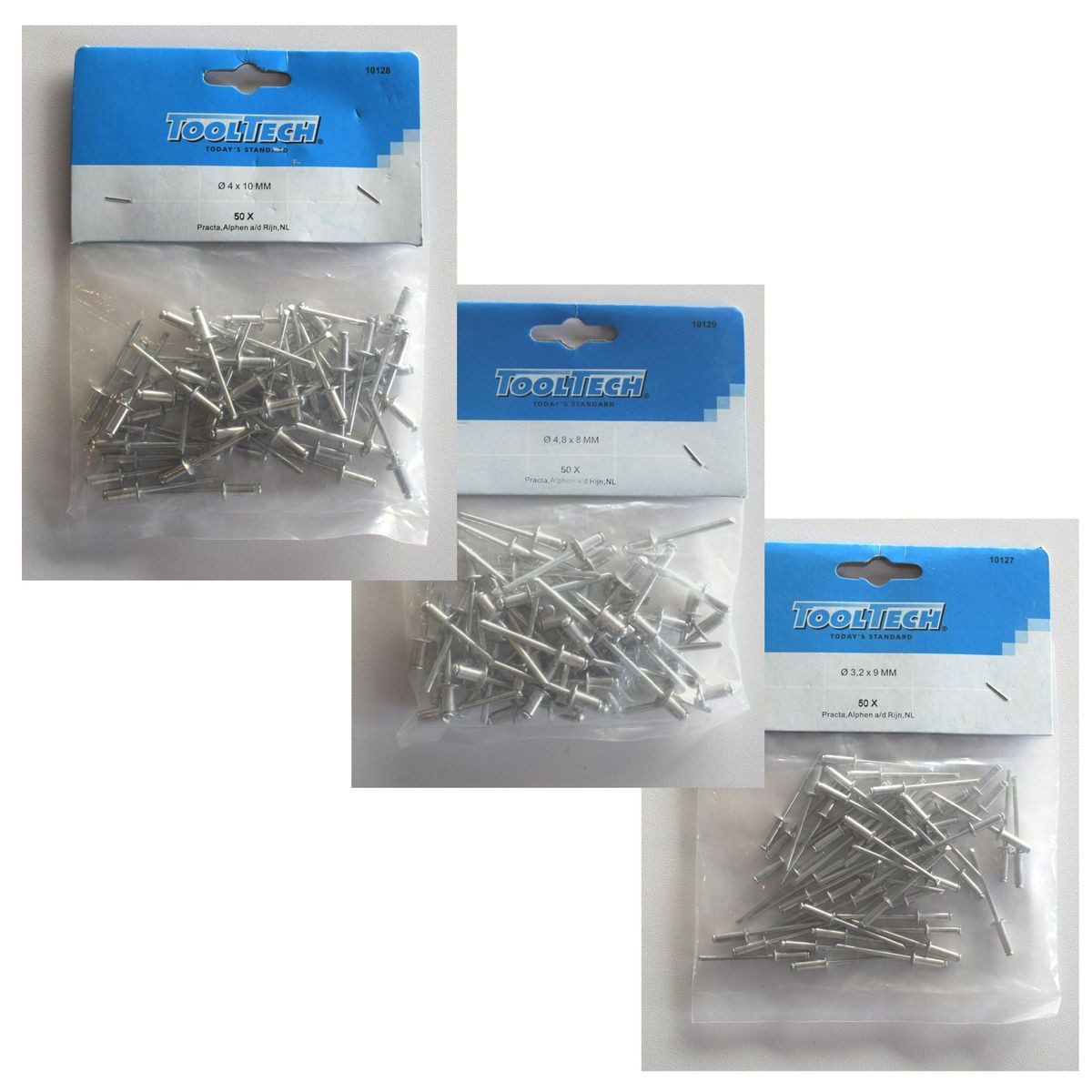 ToolTech Niete Blindnieten Flachkopf Nieten Alu/Stahl 50 Stück verschiedene Größen, (3.2 x 9 mm), Flachkopf