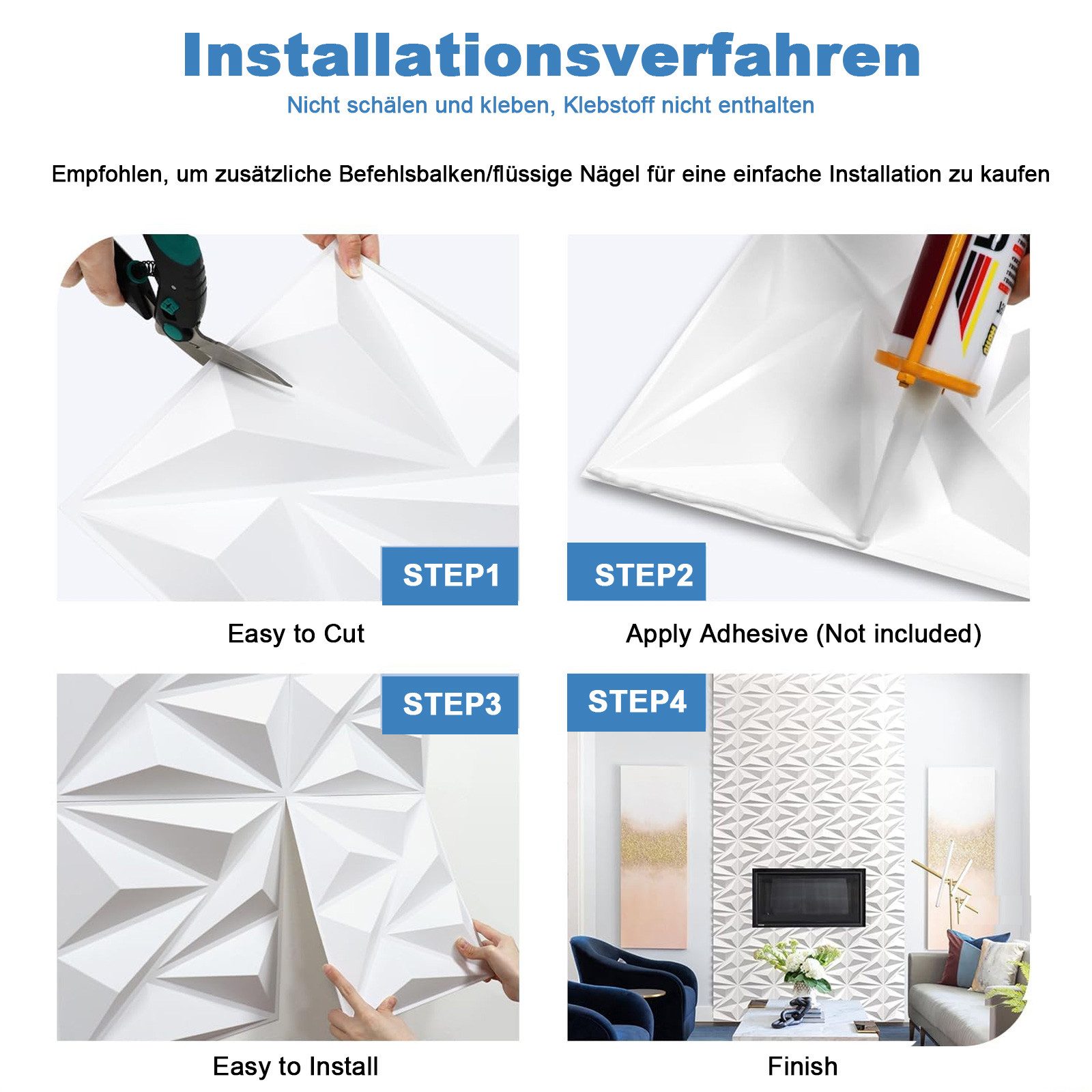 PFCTART 3D Wandpaneel 20 Stück 3D Wandpaneele Diamant Design – Hochsteifes PVC, 30×30 cm, 0,09 qm, (20-tlg., Nicht verformbar, leicht zu reinigen – für Wohnzimm – Bild 4 von 5