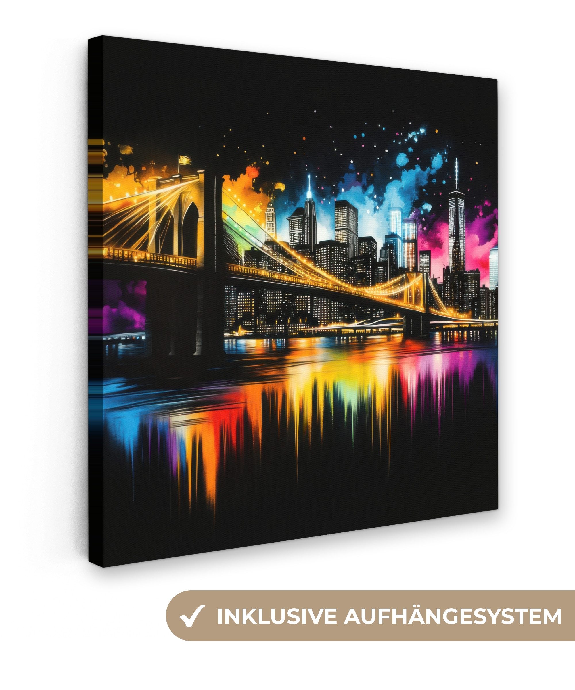 OneMillionCanvasses® Leinwandbild Skyline - Brücke - Beleuchtung - Farben, günstig online kaufen