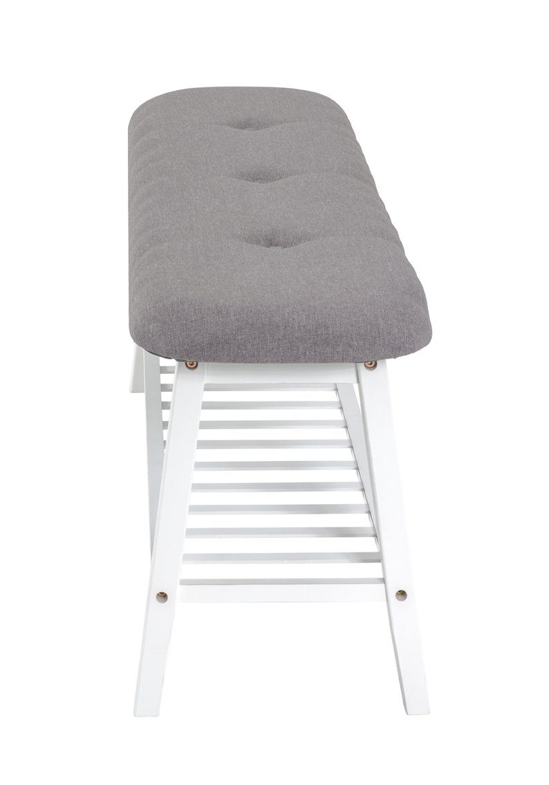 Textilgewebe 2, Sitzbank 1 für Ablage mit Schuhbank mit lackiert, aus möbelando in 6 Sitzfläche Paar bezogen in weiß grau gepolstert, Eder ca. Schuhe, Bambus