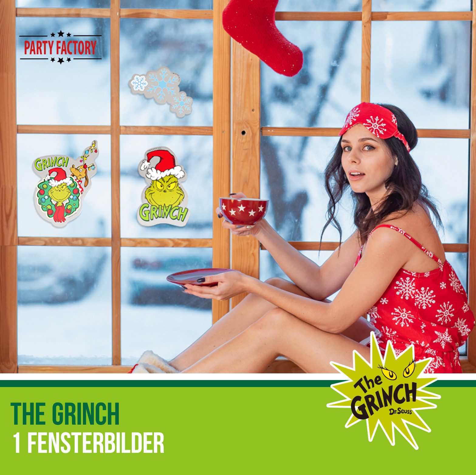 Party Factory Fensterdekoration The Grinch Fensterbilder Weihnachtsdeko, dkorativ passend zum Advent
