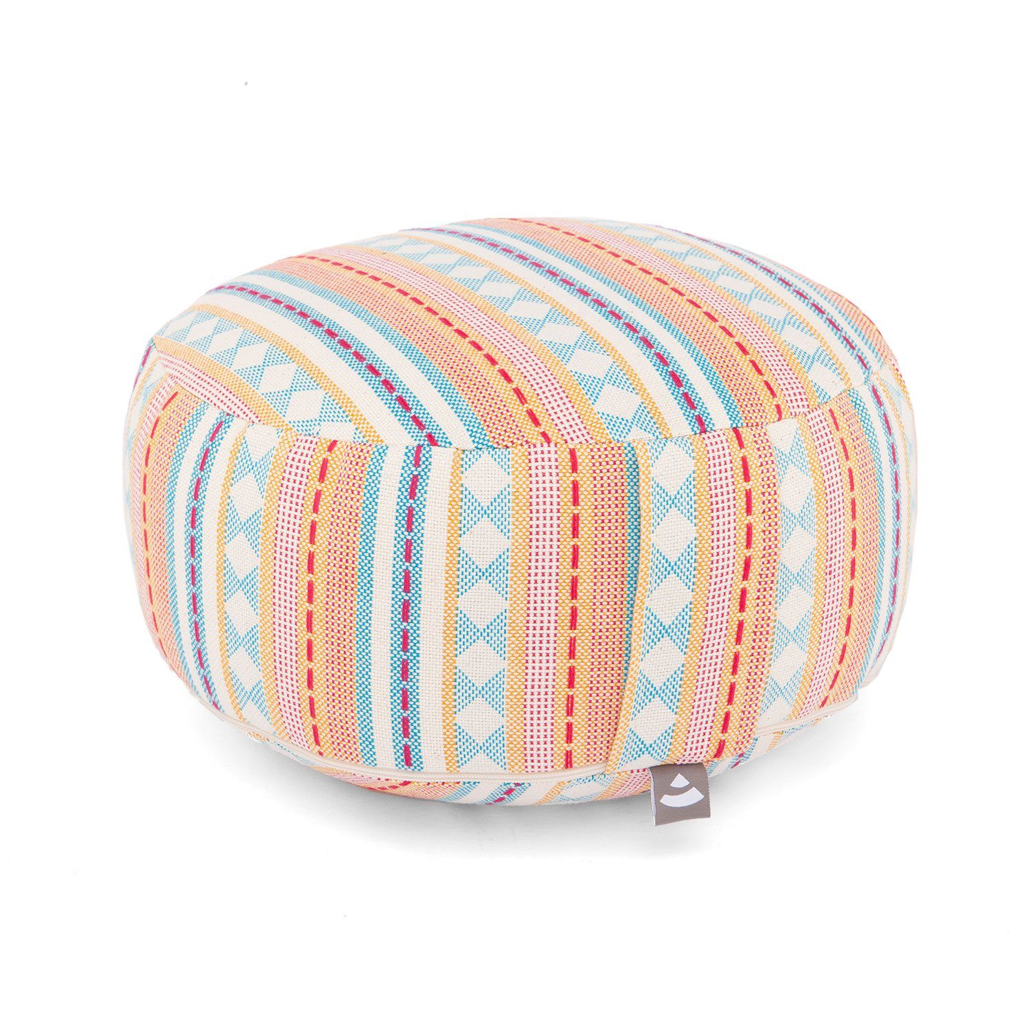 bodhi Meditationskissen Meditationskissen RONDO, ETHNO Collection, Jacquard-Webstoff, apricot-hellblau gemustert