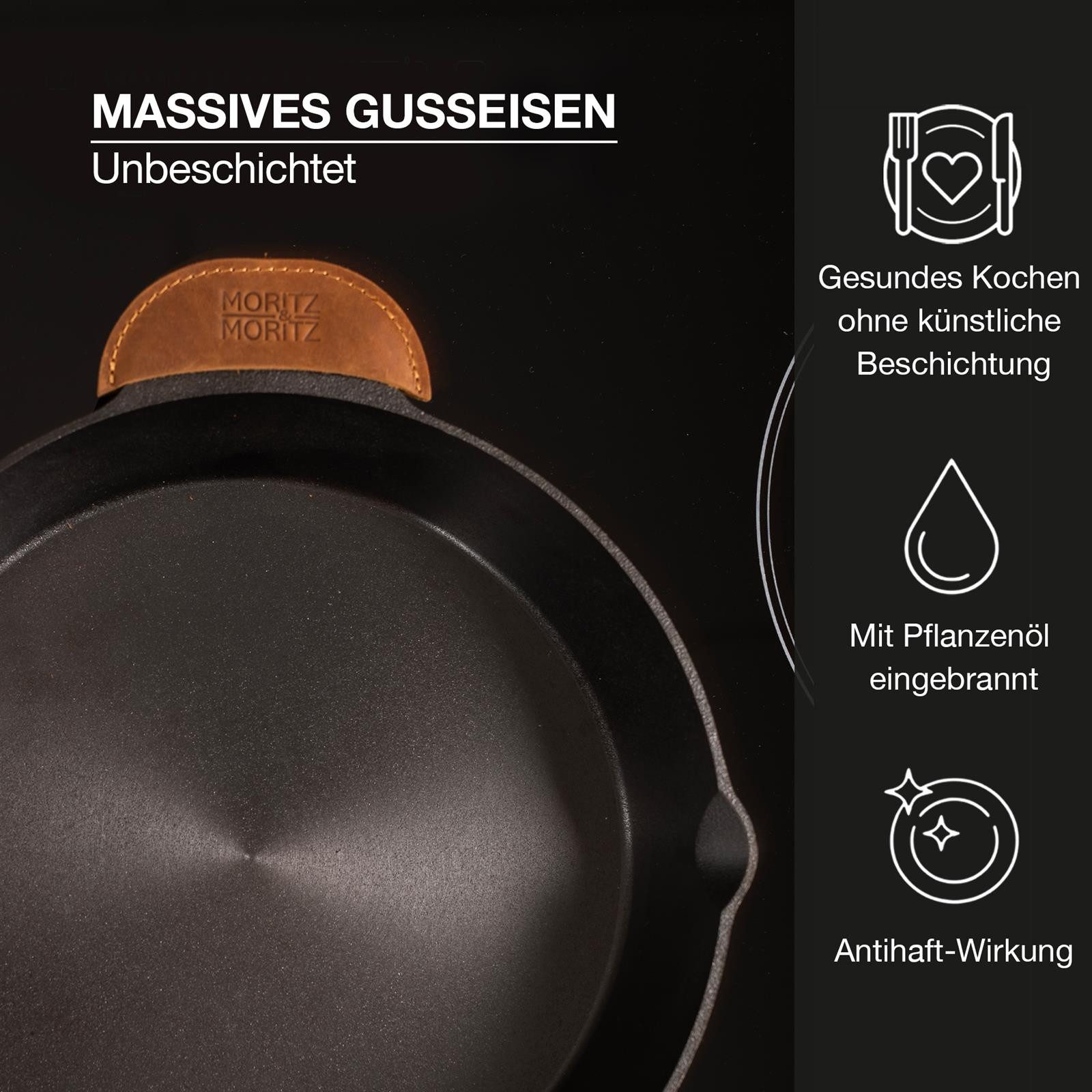 Moritz & Moritz Bratpfanne Gusseisenpfanne 28cm, Gusseisen (Set), Alle Herdarten Ofen & Grill geeignet, Voreingebrannt