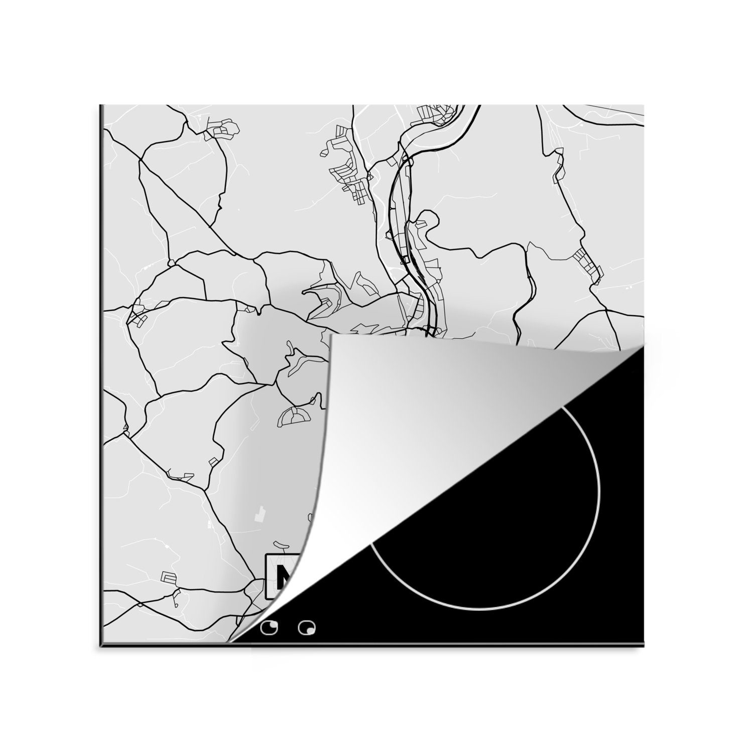 MuchoWow Herdblende-/Abdeckplatte Stadtplan - Karte Vinyl, Arbeitsplatte - Ceranfeldabdeckung, 78x78 - cm, Deutschland, für küche Marburg tlg), (1