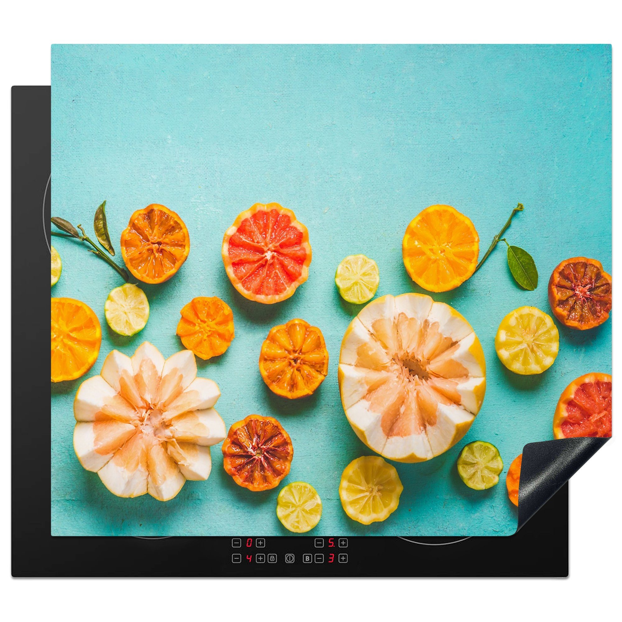 MuchoWow Herdblende-/Abdeckplatte Zitrusfrüchte - Sommer - Obst, Vinyl, (1 tlg), 57x51 cm, Induktionsschutz, Induktionskochfeld, Ceranfeldabdeckung