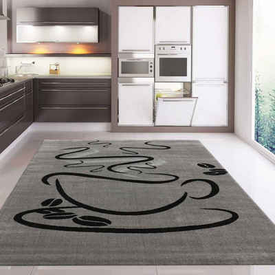 Teppich »Küchenteppich Grau Trendiger Kaffee Teppich, Cappuccino Muster Tasse Kurzflor«, Vimoda, Rechteckig