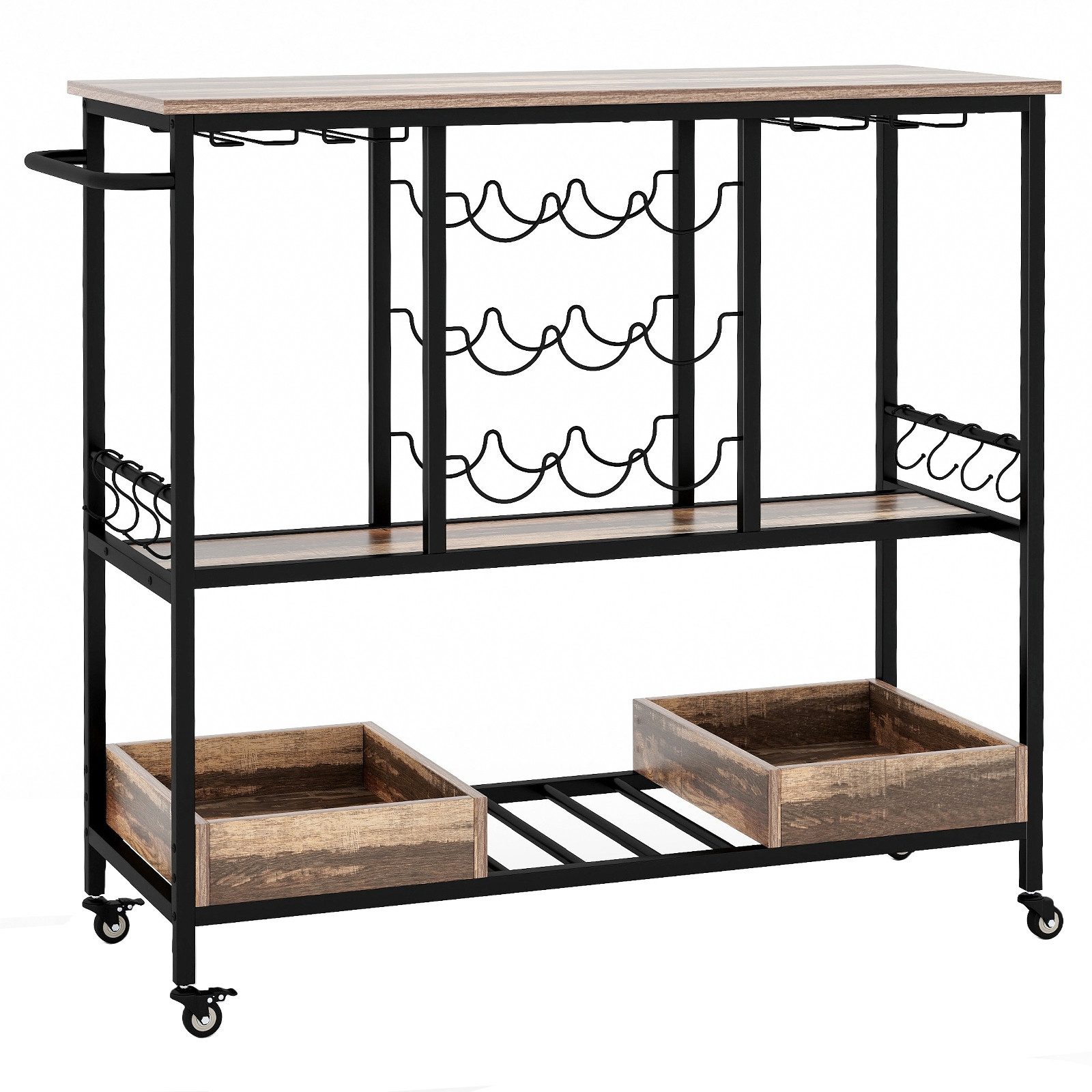 COSTWAY Servierwagen, Küche, mit Rollen, Glashaltern, Weinregal & Haken günstig online kaufen