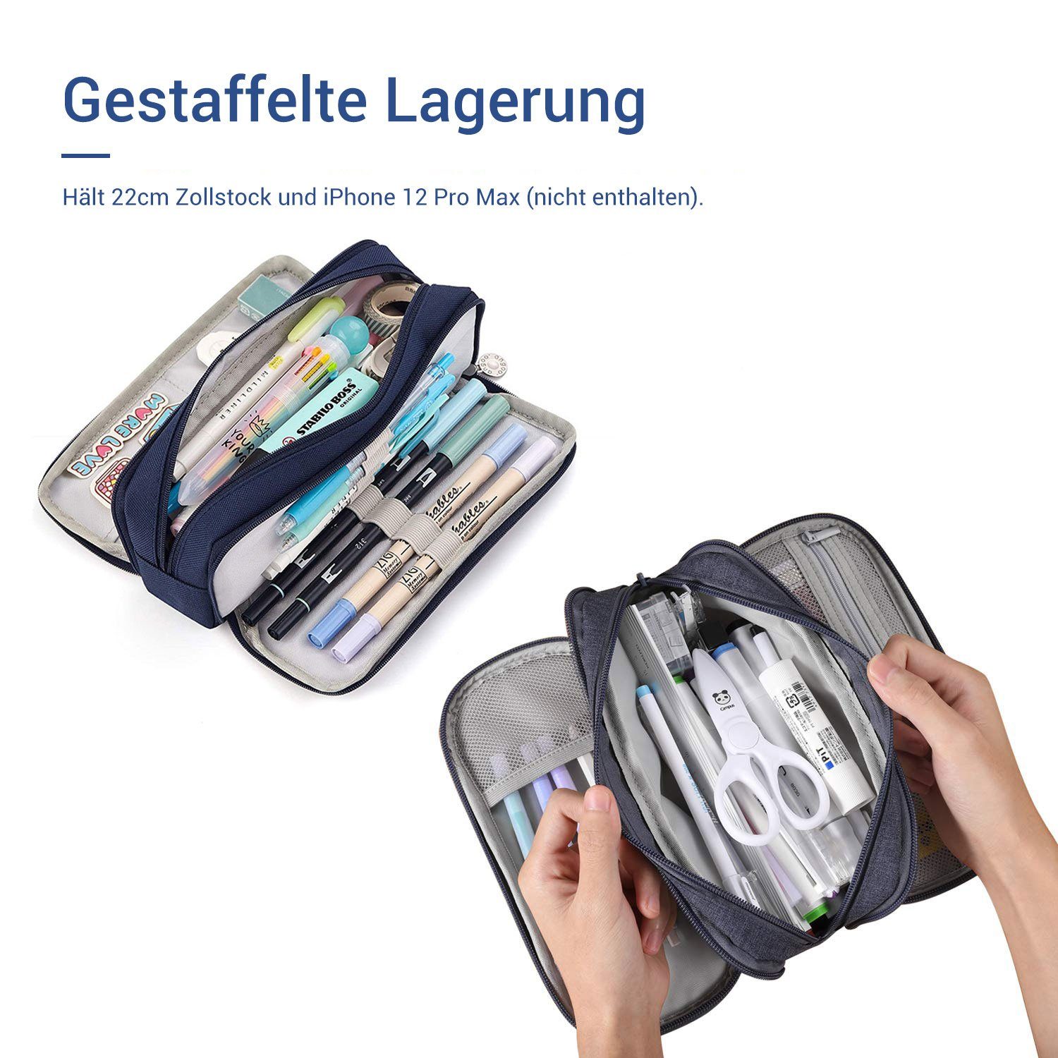 Stiftbeutel Geeignet Tragbare Federmäppchen 3-Lagen Himmelblau Multifunktional, Studenten/Kinder/Erwachsene/Mädchen/Jungen MAGICSHE für