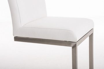 TPFLiving Barhocker Paros (mit hoher Rückenlehne und Fußstütze - Hocker für Theke & Küche), Gestell: Metall Edelstahl - Sitzfläche: Stoff Weiß