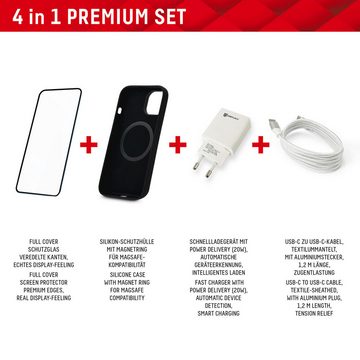 Displex Premium Set 4in1 für Apple iPhone 15 Pro Max, Displayschutzglas, Set, 4 Stück, Displayschutzfolie Schnellladegerät 20 W MagSafe USB-C zu USB-C-Kabel