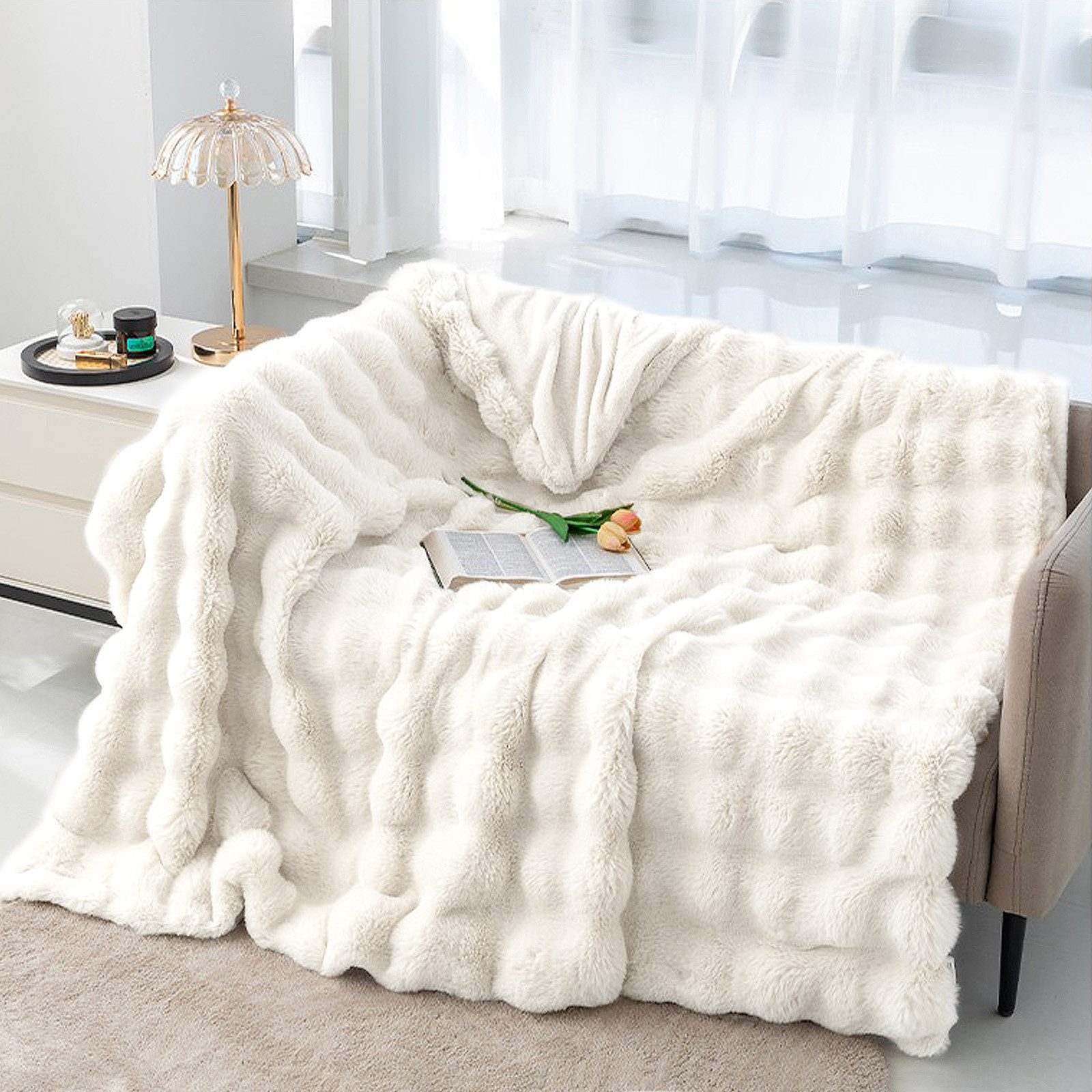 Wohndecke Bubble Decke Kuscheldecke Flauschig Warme Sofadecke Couchdecke, CALIYO, Für Den Winter, Kunstfelldecke,Weiche Wohn- & Уютные одеяла