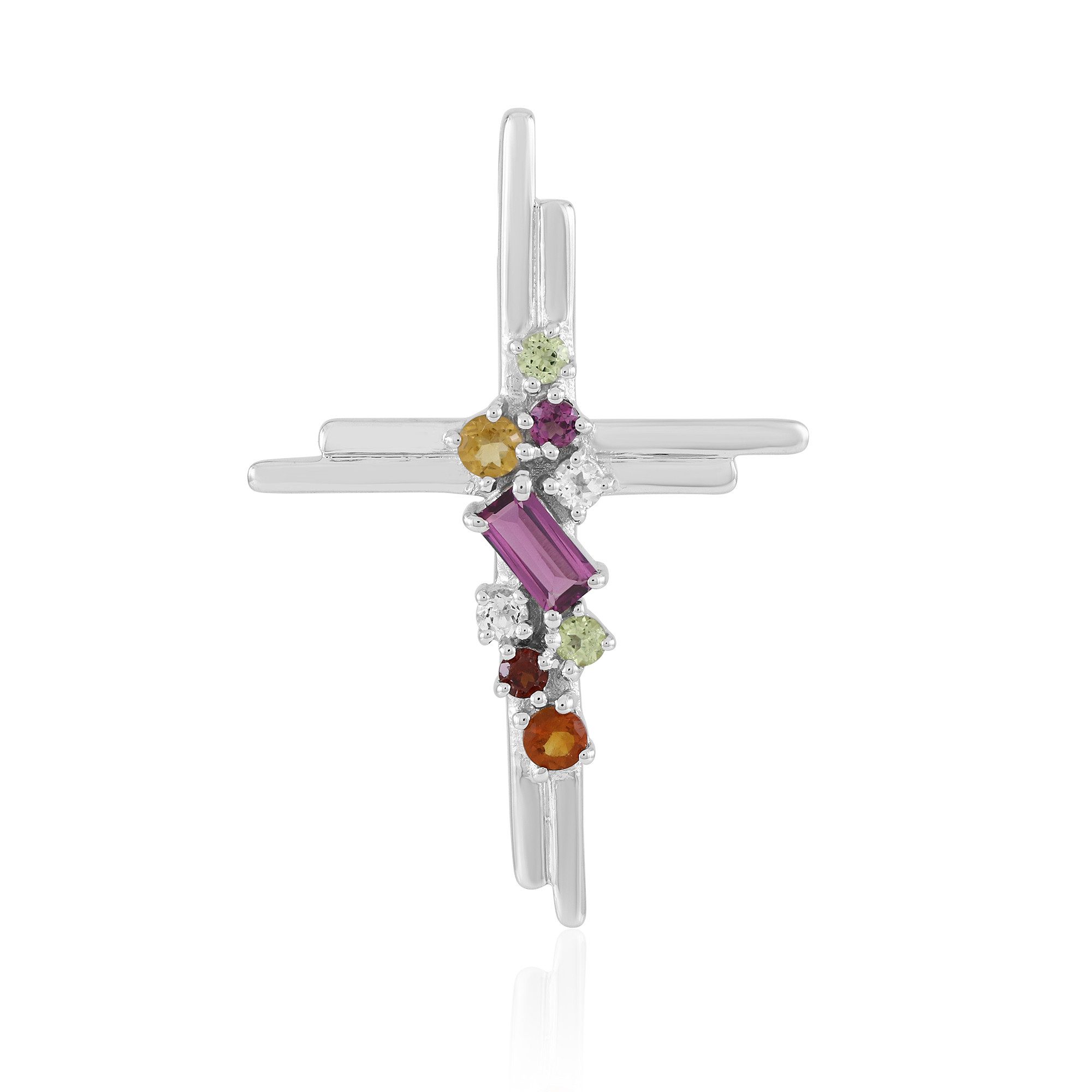 Cavill Kettenanhänger Cavill Kreuzanhänger 925er Silber rhodiniert, 0,73 ct bunte Steine (1-tlg)