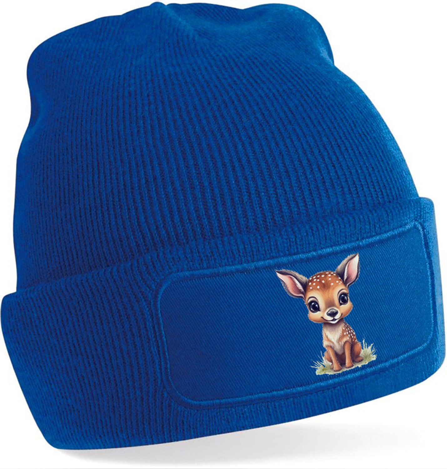 MyDesign24 Strickmütze mit niedlichem Reh print - Beanie mit Umschlag Wildtier Mütze Wintermütze für Männer, Frauen, Jungen und Mädchen i269