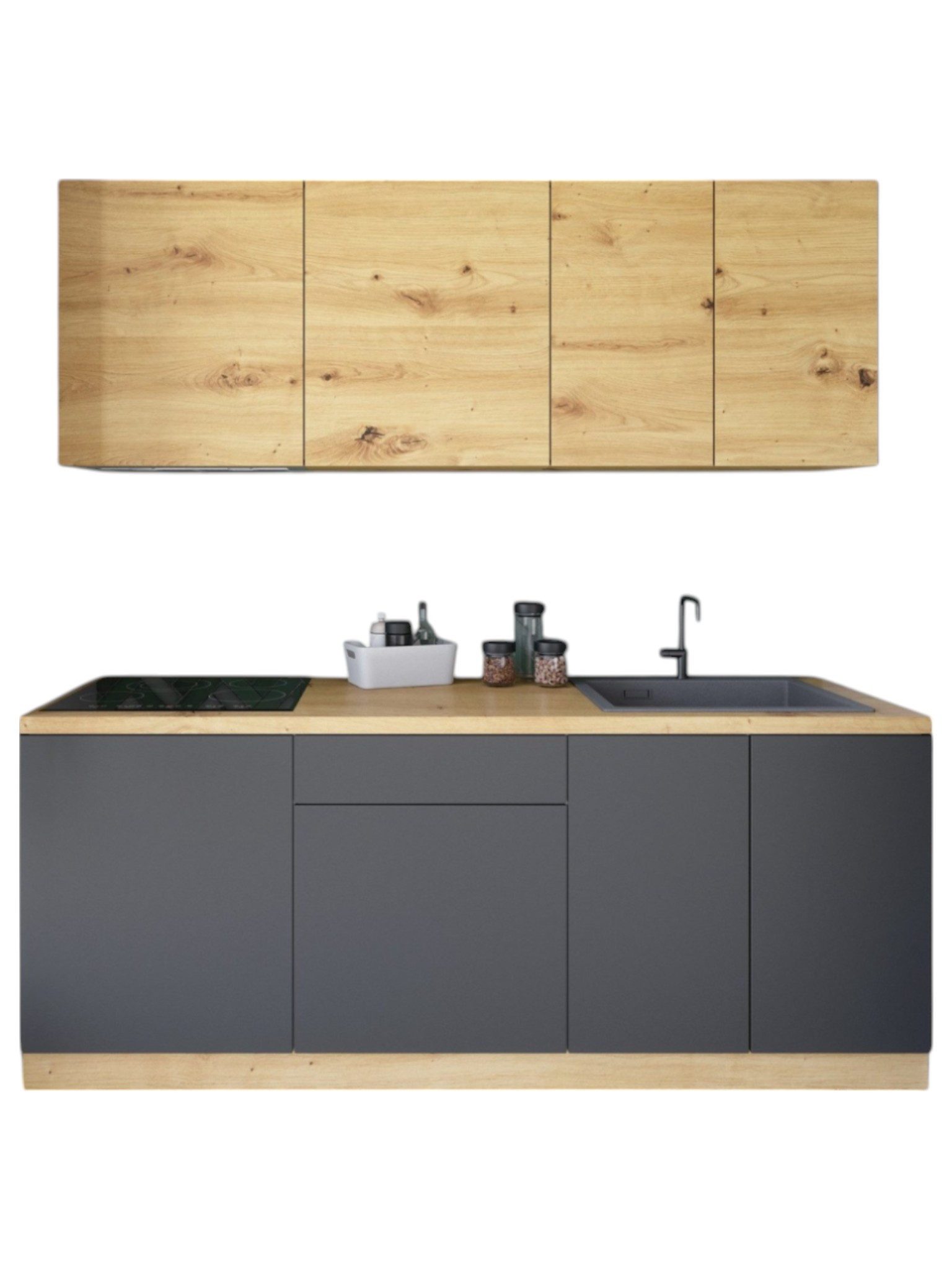 ROYAL24_MARKT Küchenzeile K21-G200 - Langen - Eleganz trifft Innovation, (Komplett Set), Matt - Top Material - Hochwertig - Holzoptik.