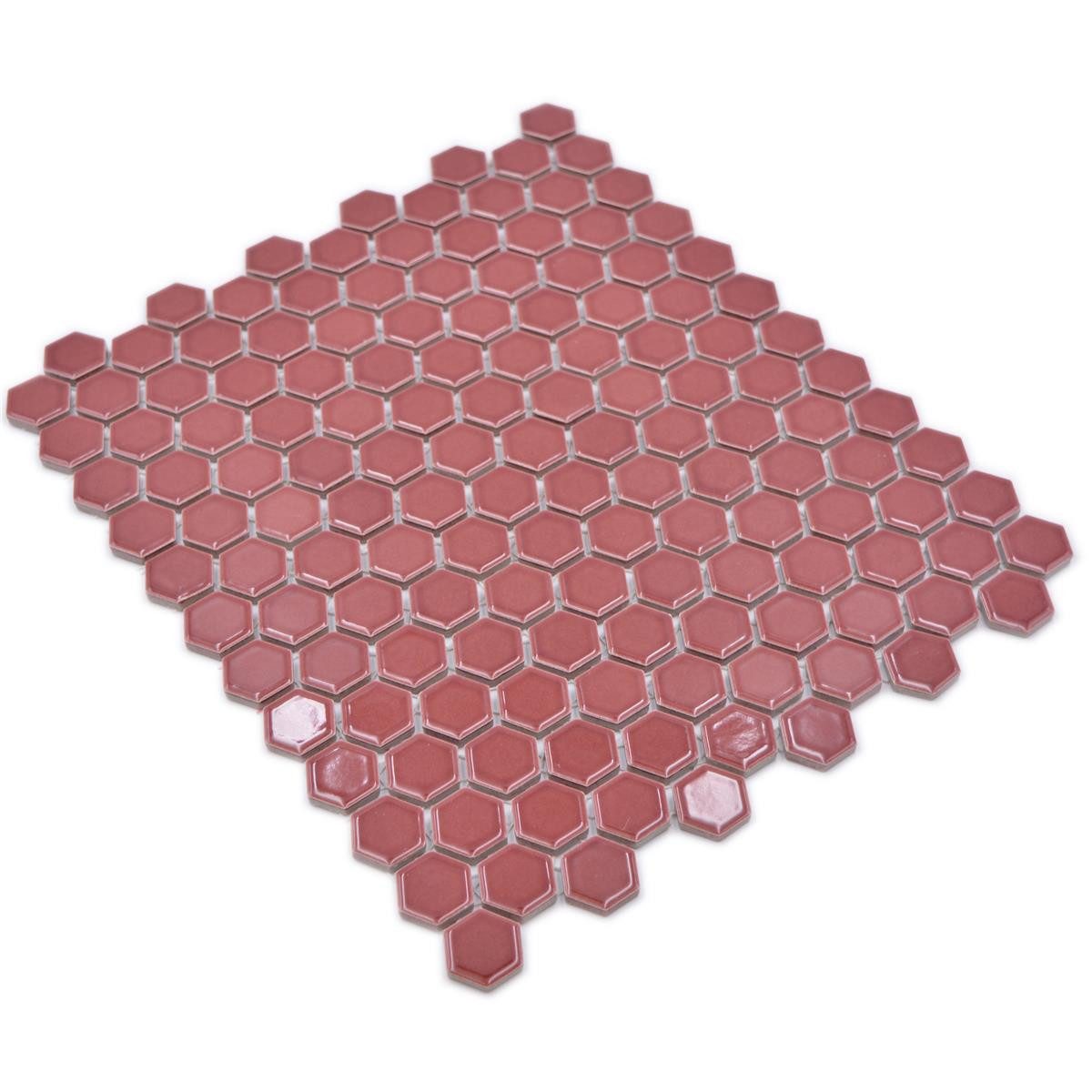 Mosafil Mosaikfliesen Keramikmosaik Fliesen Salomon Hexagon H23, Keramik 30.000x26.000, rot-bordeuax, Verlegefertig auf ein Netz geklebt - Frostsicher - Wasserfest