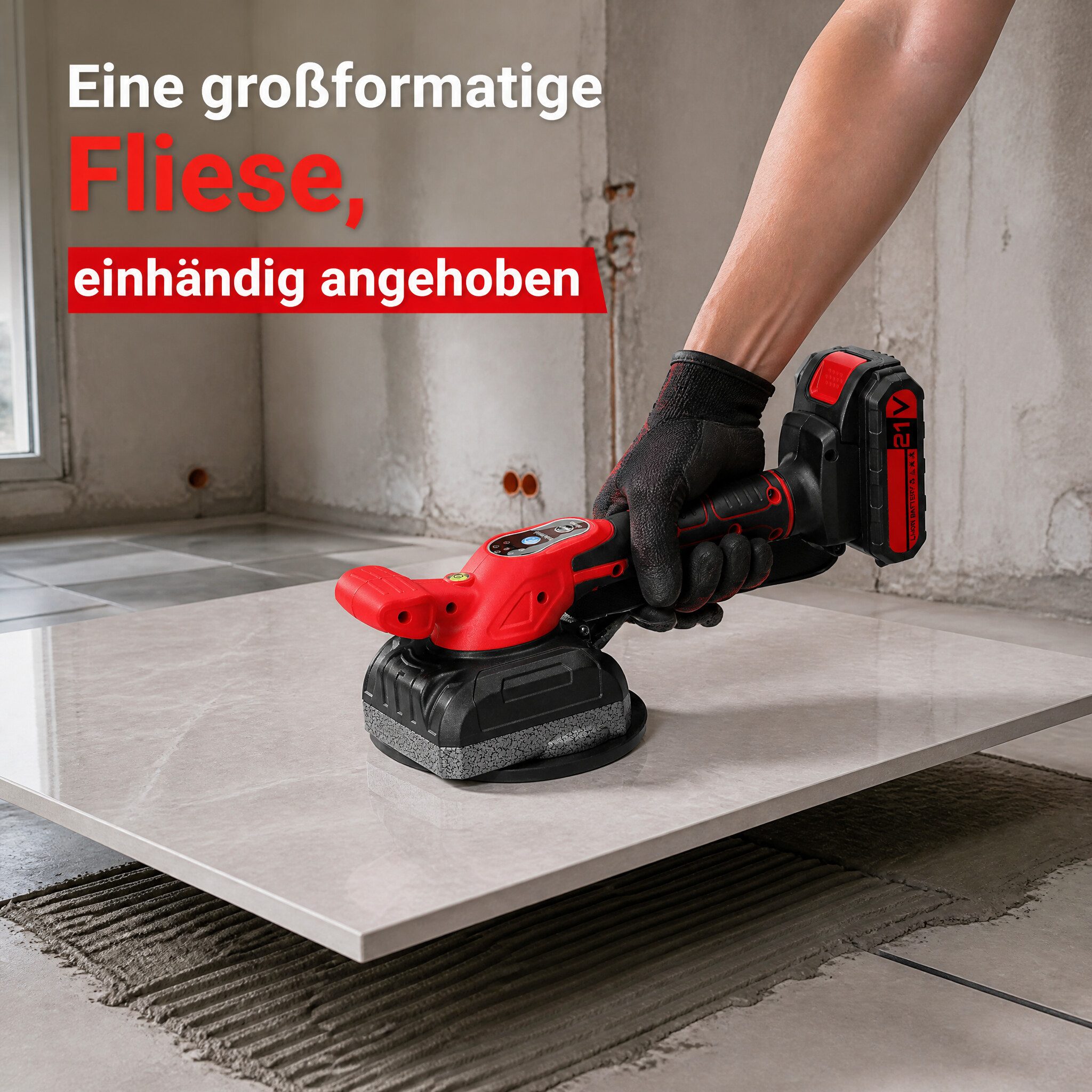 GARRYFIZH Akku-Multifunktionswerkzeug Fliesen Vibrator Fliesenrüttler Fliesenverlegemaschine, Bodenfliesenverlegevibrator Rot