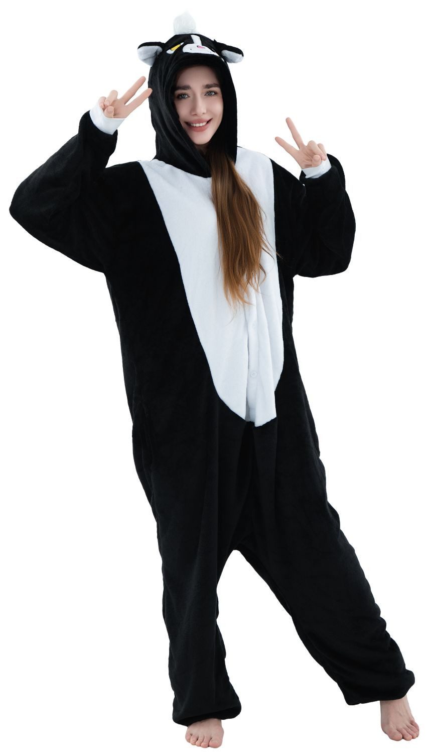 Corimori Partyanzug Onesie Ganzkörper Kostüm für Erwachsene, Stinktier-Kostüm Damen Herren Karneval Tier-Kostüme Stinktier,L