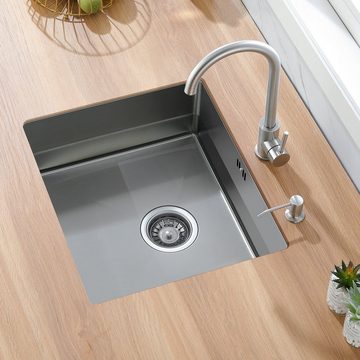 AuraLum pro Edelstahlspüle Edelstahl Küchenspüle Einbauspüle Spülbecken+ Flexibel Wasserhahn, 50/43/19 cm, mit 300ml Seifenspender Set