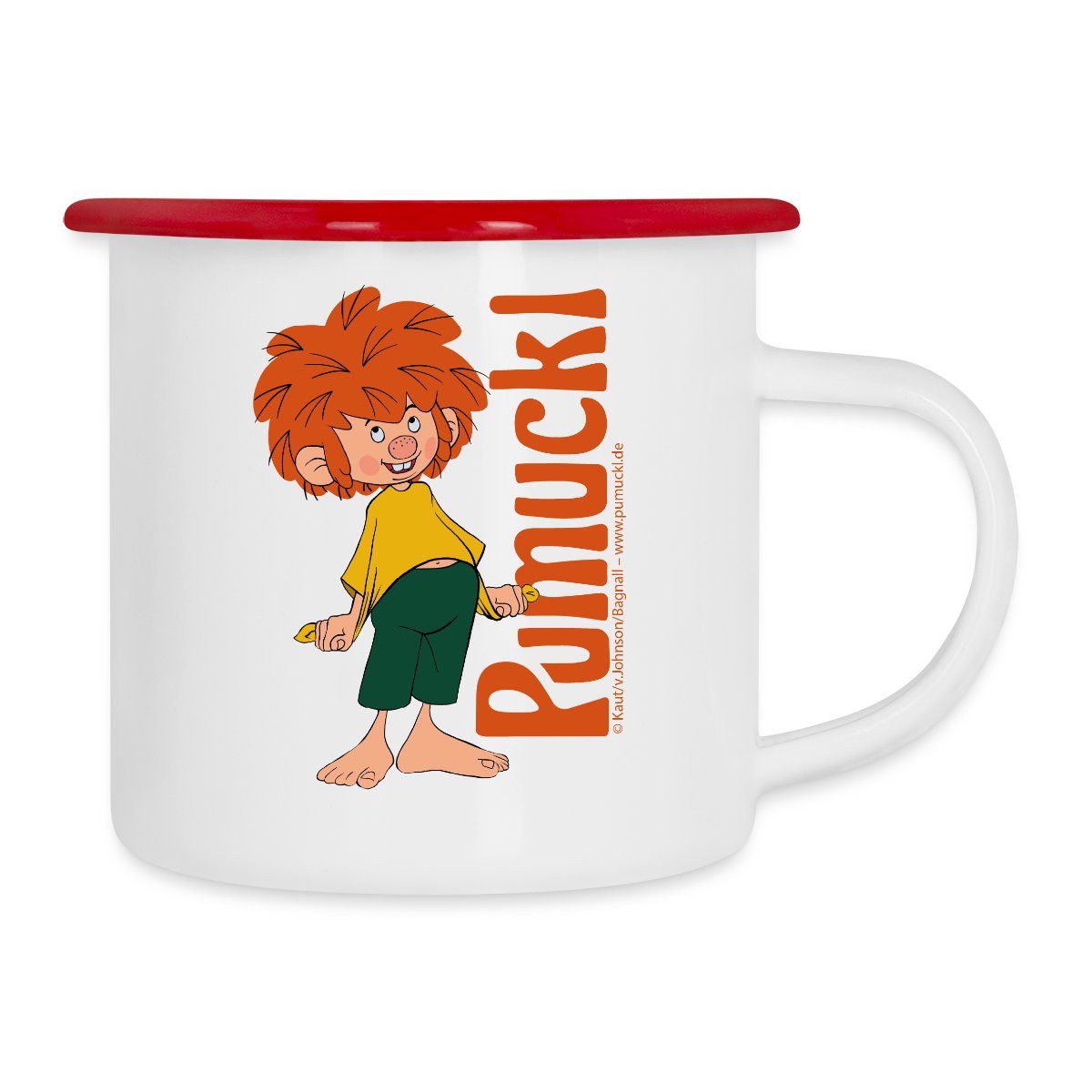 Spreadshirt Tasse Pumuckl Mit Verschmitztem Lächeln Und Logo Camping-Becher, Metall