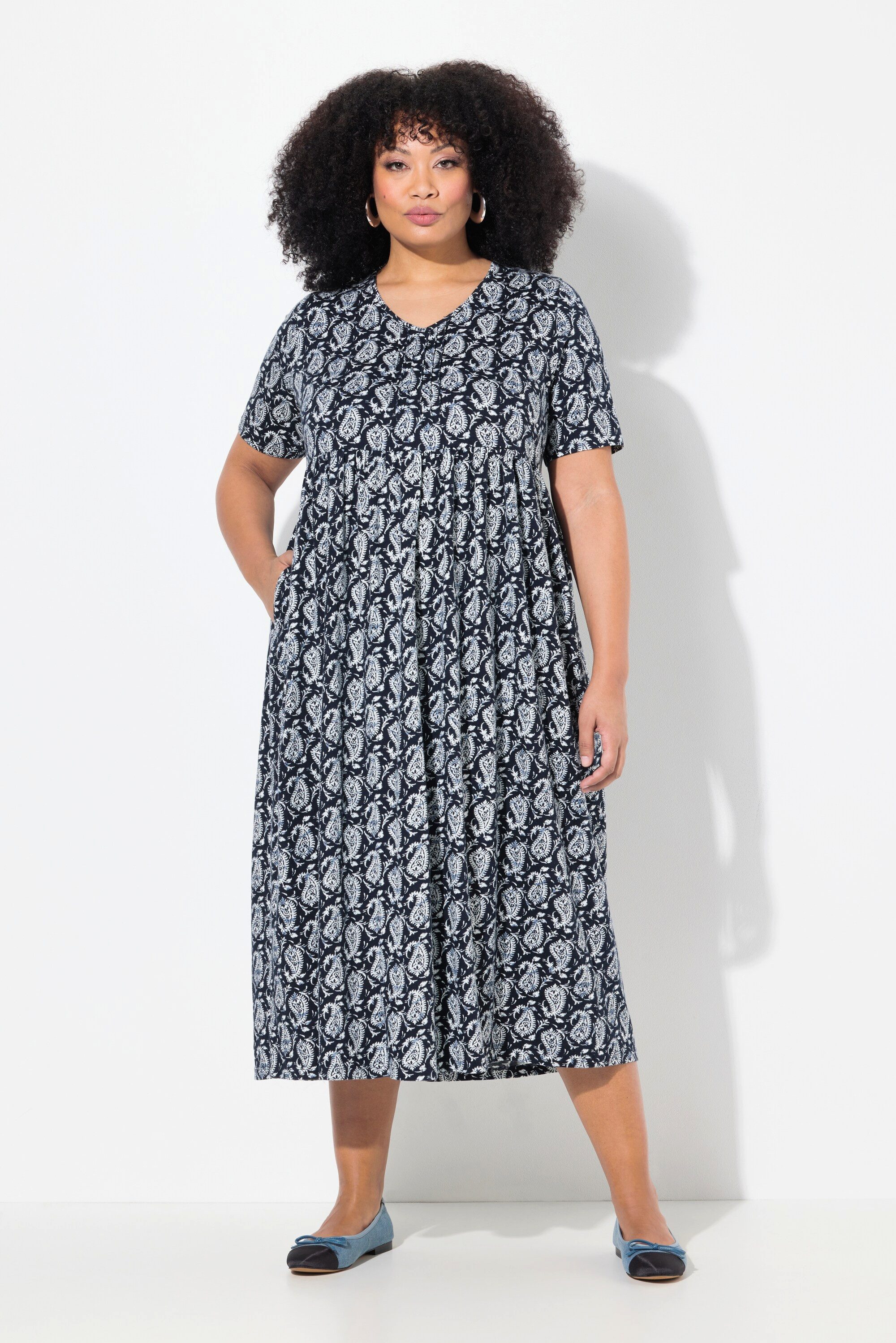 Ulla Popken Maxikleid Maxikleid A-Linie V-Ausschnitt günstig online kaufen