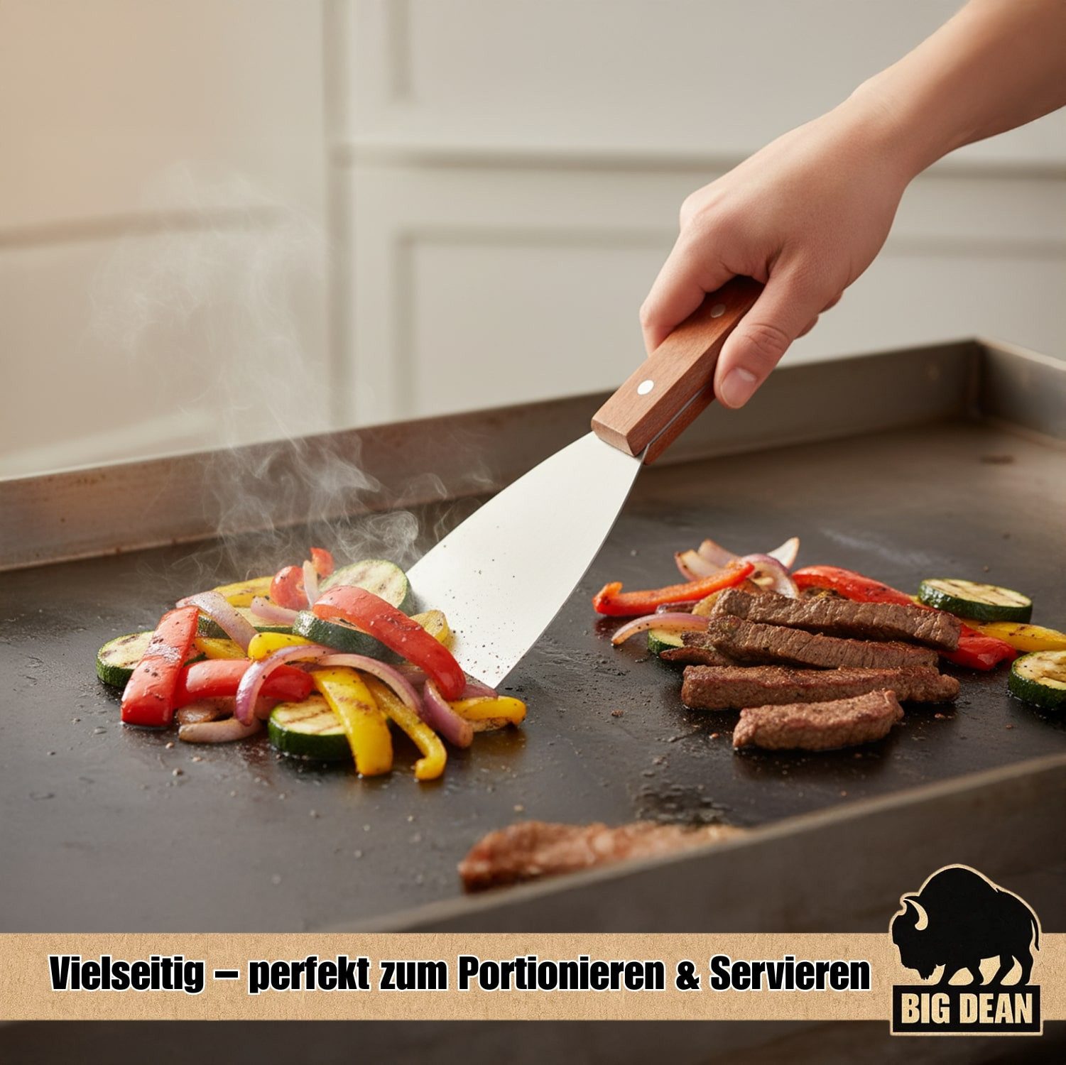 BigDean Grillspachtel 2er Set Grillspachtel Edelstahl + Holfgriffe, Spachtelset Für Grillspaß aus Edelstahl – Bild 4 von 5