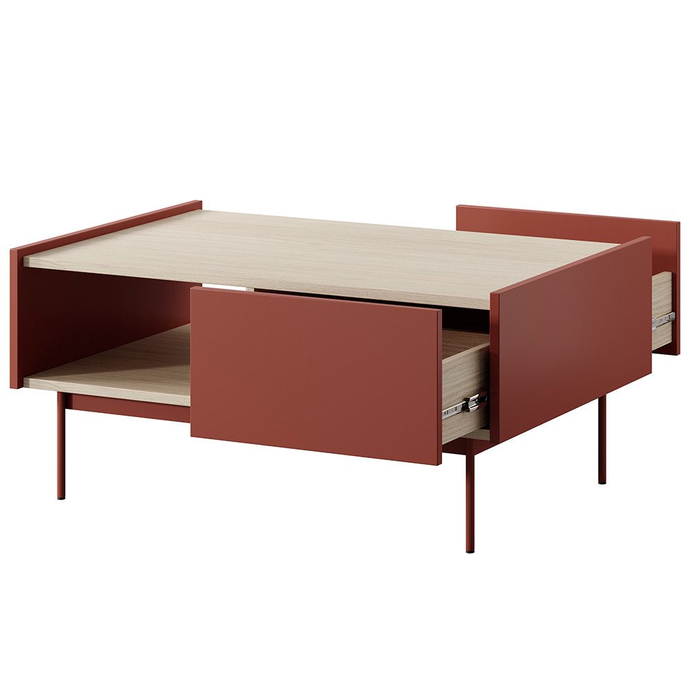 Lomadox Couchtisch CHEYENNE-160, 97 cm Breit in matt Rot, 2 Softclose-Schubladen