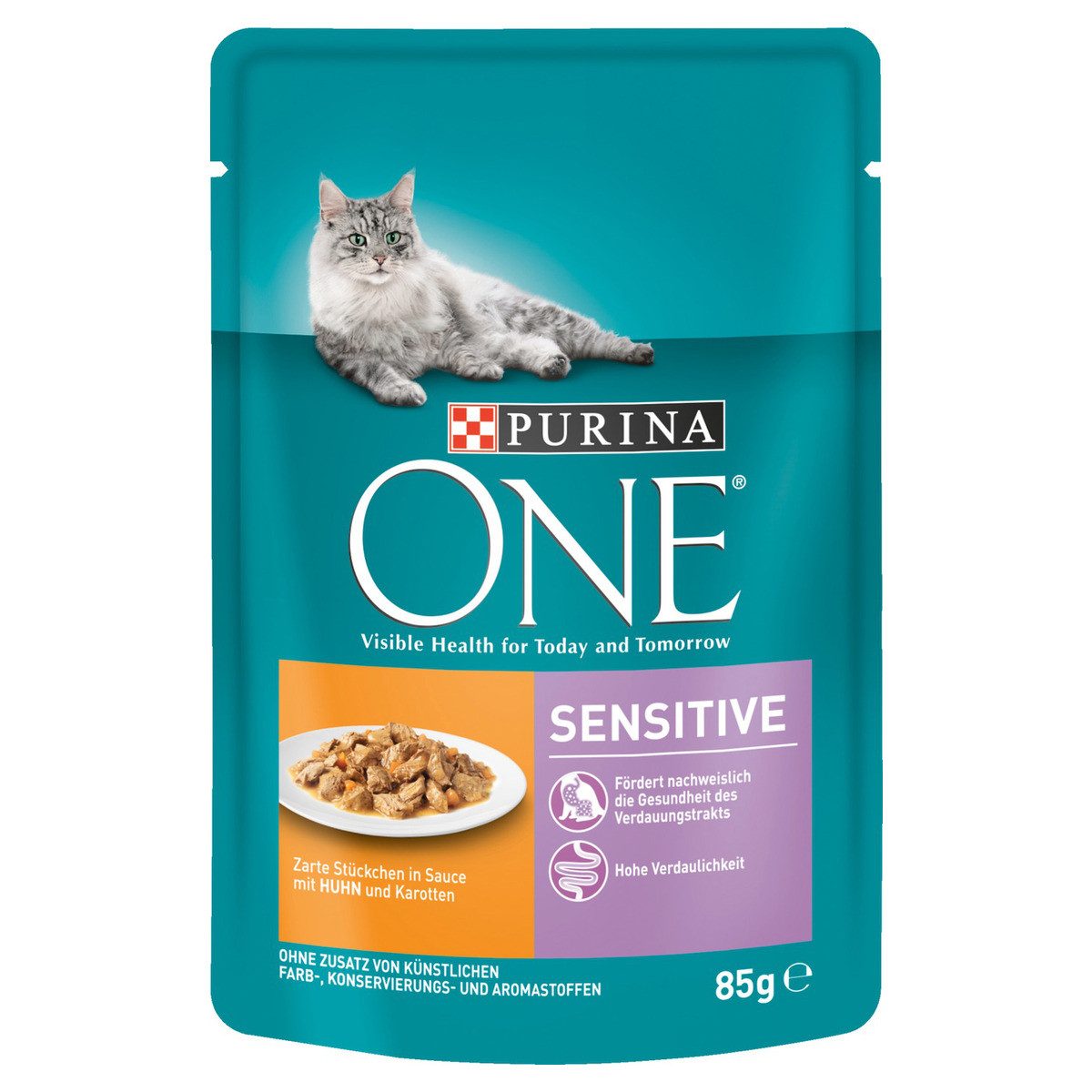 Purina ONE Sensitive mit Huhn & Karotten 85 g, Nassfutter für: Katze von Purina