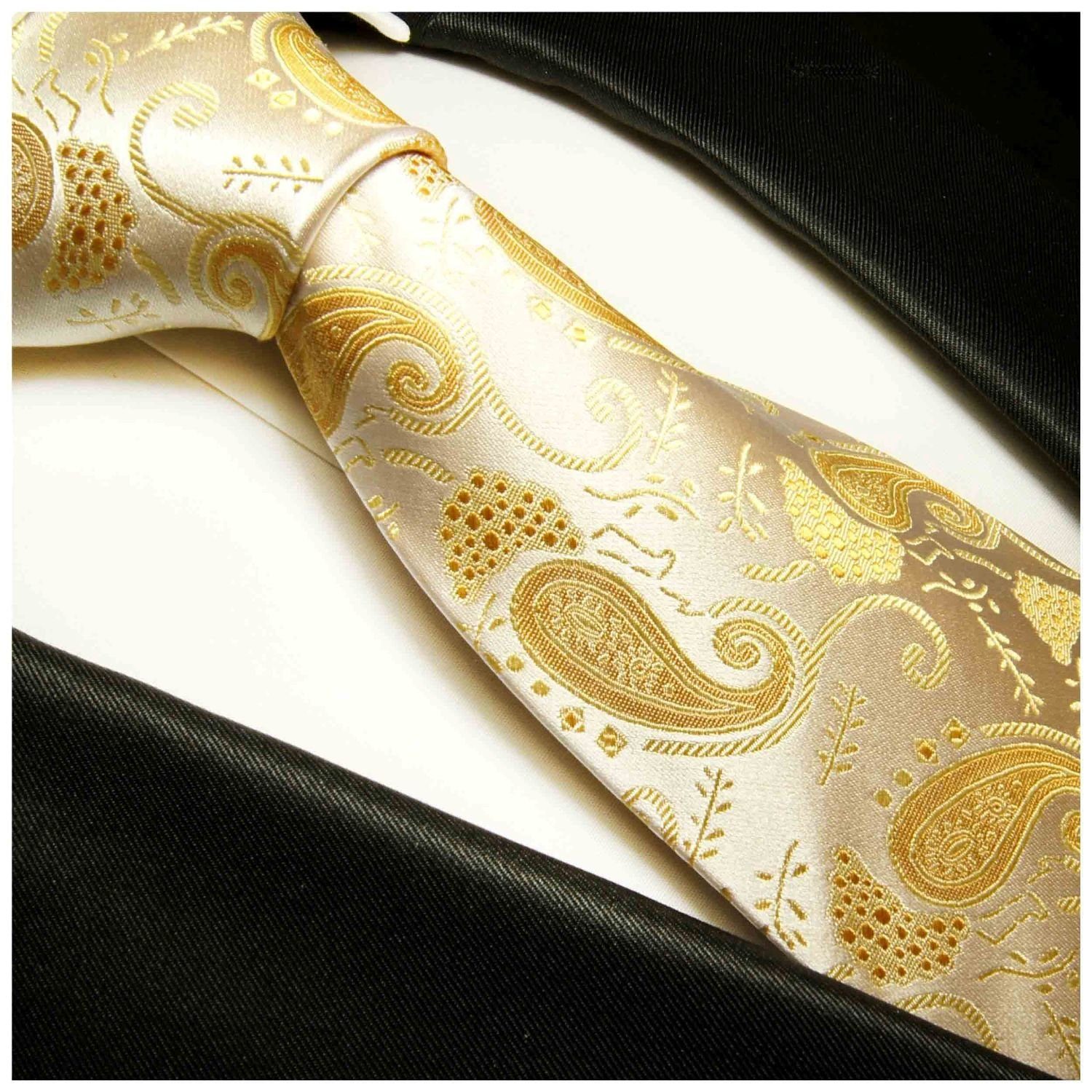 Seidenkrawatte Schlips Elegante Krawatte Herren (8cm), Malone 100% ivory paisley 886 Seide brokat Paul Breit gold