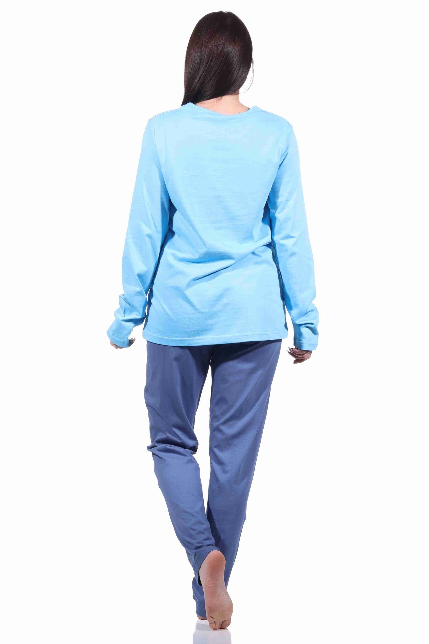 Normann Damen 212 - Pyjama Pyjama 905 Zierspruch Schlafanzug langarm 10 RELAX mit hellblau by