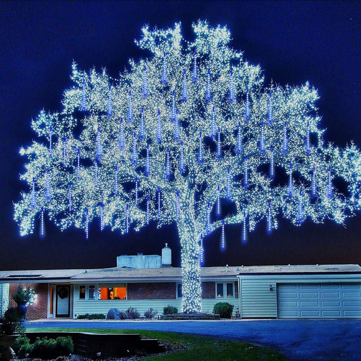 LED-Lichterkette Eiszapfen, Wasserdichte, Lichterregen, für Innen Weihnachten Eisregen, Schneefall, Party, Blau Hochzeit Lichterkette, Sunicol Meteorschauer, Außen