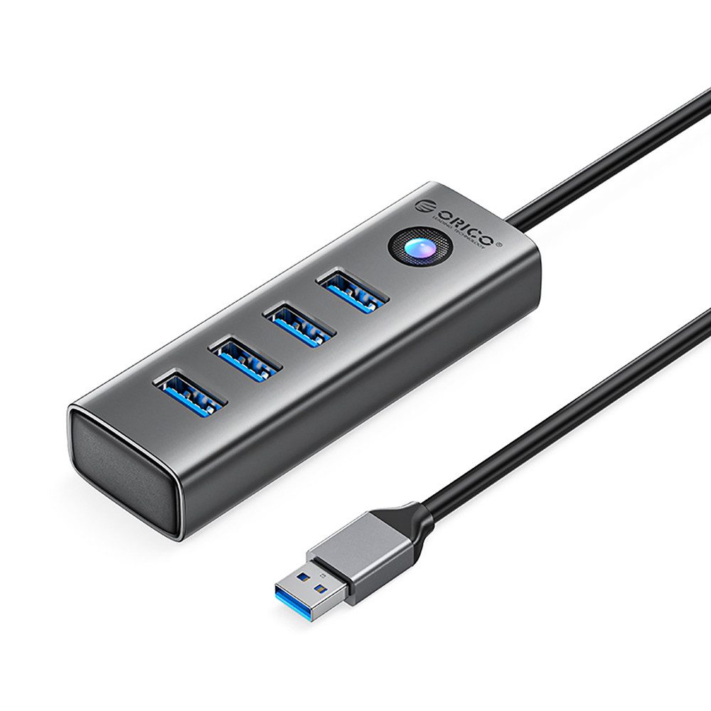 ORICO USB-Verteiler Anschlusserweiterung Mehrfachadapter HUB (4-in-1, 4 Ports, USB 3.0, 5 Gbit/s, Aluminium, Plug & Play)