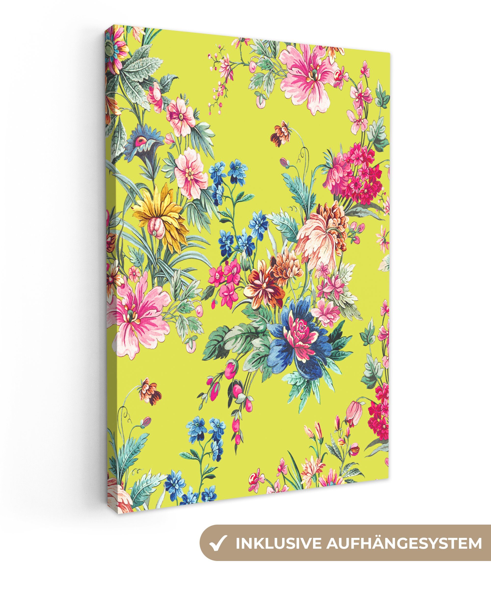 Farben 20x30 Zackenaufhänger, bespannt fertig Blumen - - inkl. cm St), Gemälde, Pastell, Leinwandbild (1 OneMillionCanvasses® Leinwandbild
