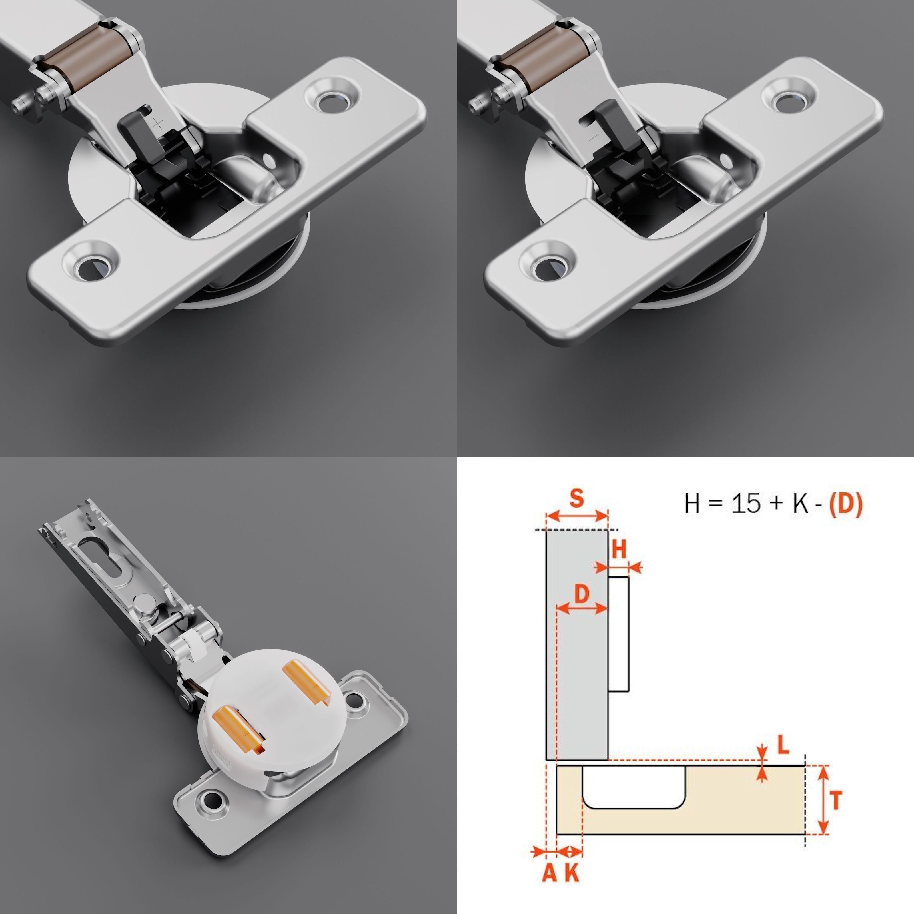Salice Möbelbeschlag 2x Salice Topfband Serie 700 mit Dämpfer 110° Bohrbild T45 E (2 St), Kreuz-Montageplatte H3 mit Euroschrauben, Langlochverst., Ab