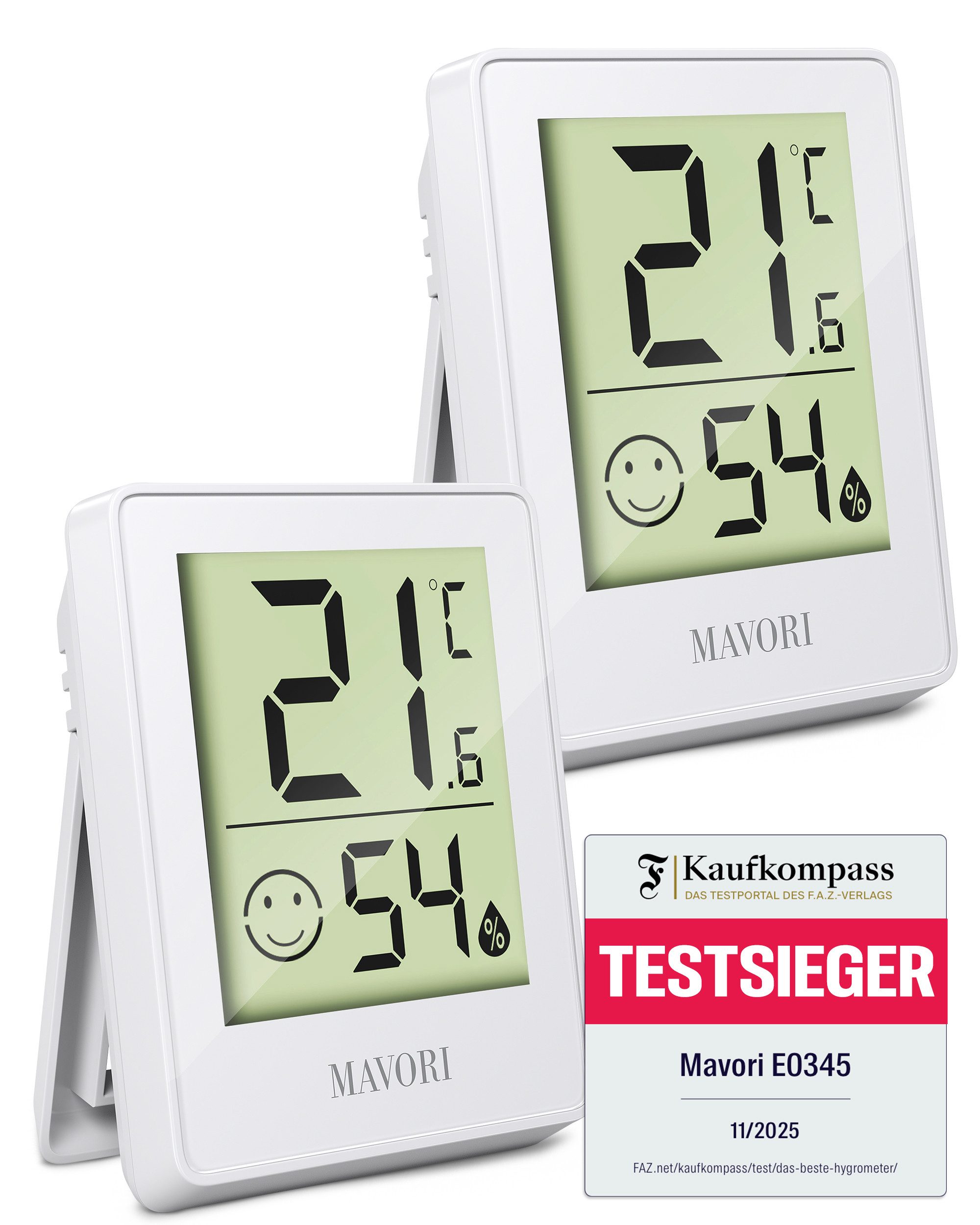 MAVORI Hygrometer und Thermometer digital mit sehr präzisen Messwerten, (2-St), Thermometer mit Luftfeuchtigkeit