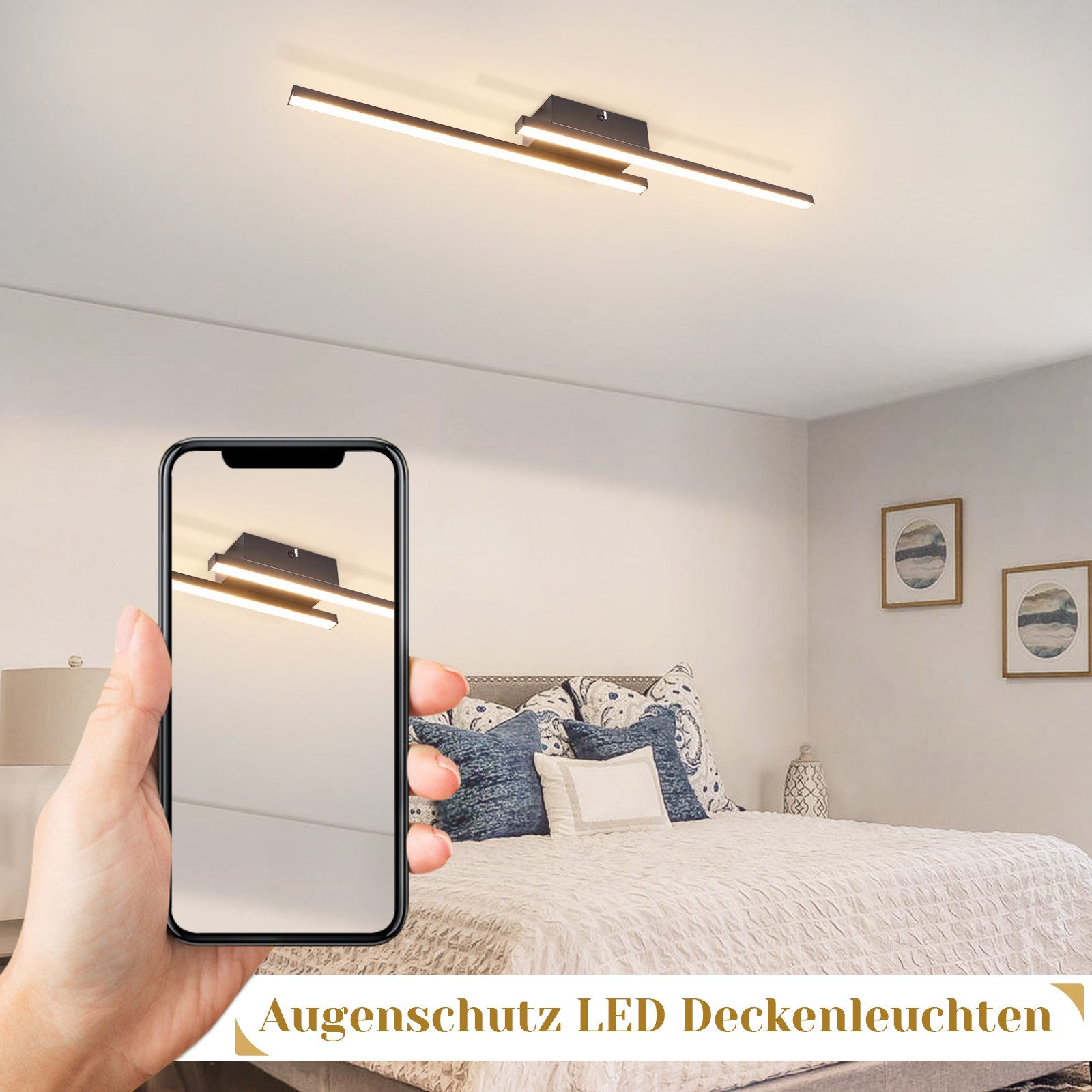 Nettlife LED Deckenleuchte Wohnzimmer Schwarz Deckenlampe LED 18W, LED fest günstig online kaufen