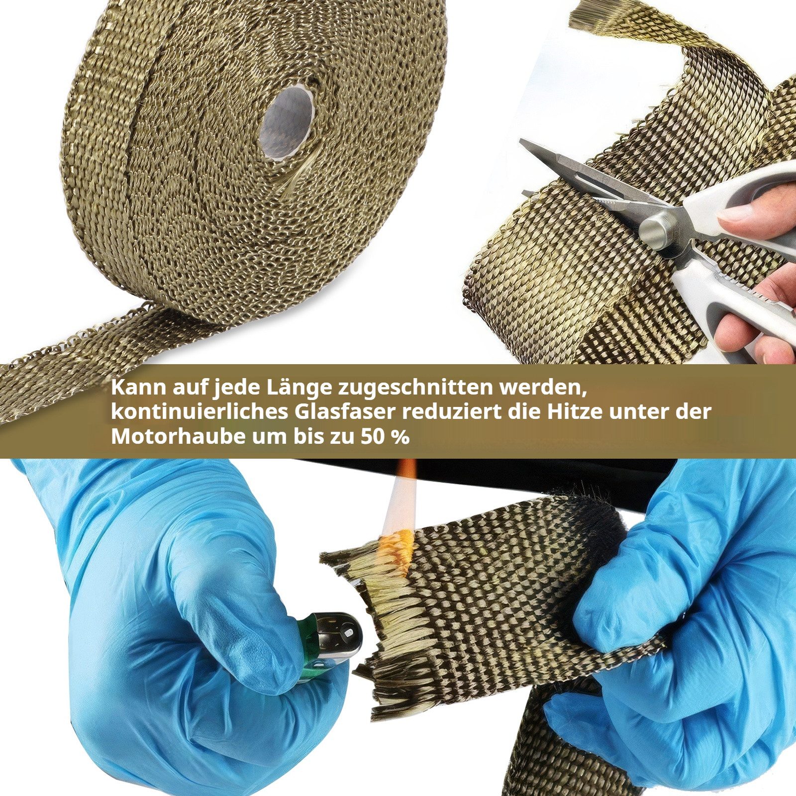 BlingBin Auspuff-Flexrohr Hitzebeständiges Auspuffband aus Basaltfaser,Länge 10M mit Kabelbinder, (1er set, 1-tlg), Auspuffrohr, Thermoband für Fächerkrümmer – Bild 5 von 5