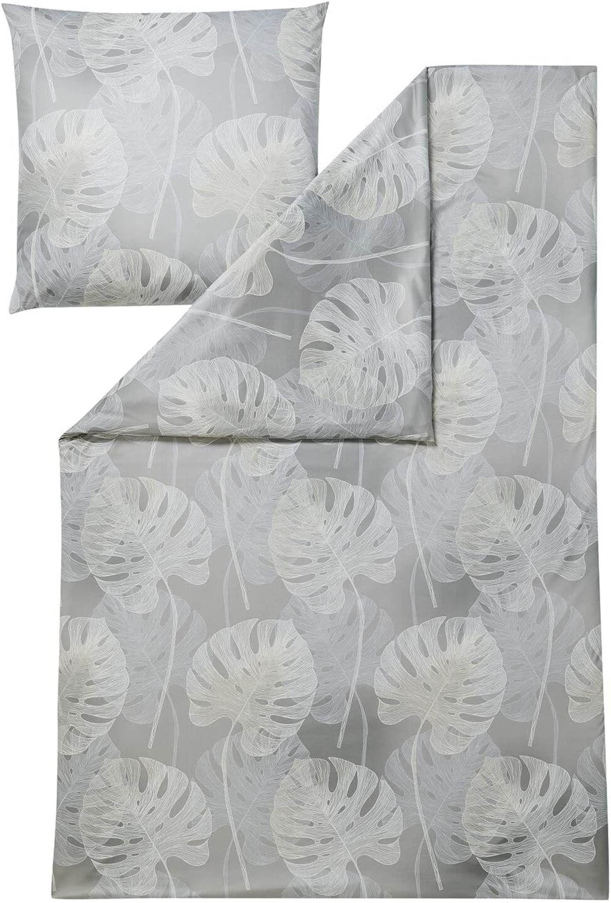 Estella Bettwäsche Estella Mako-Satin Bettwäsche 135x200 Delicia beige silber Blätter, Mako-Satin, 2 teilig, für Sommer und Winter