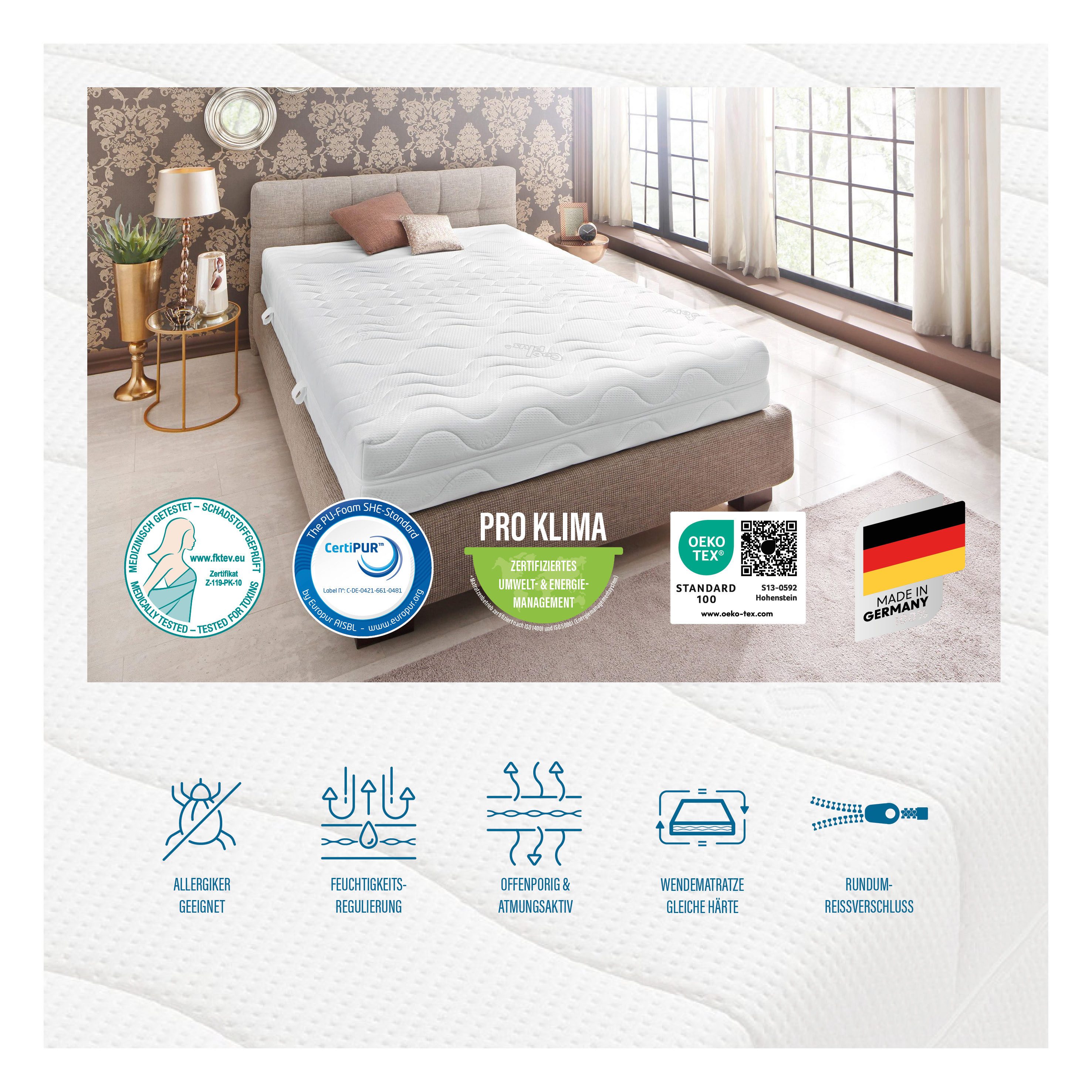Komfortschaummatratze Premium Cool Plus, Matratze in 140x200 cm und weiteren Größen, Beco, 25 cm hoch, Optimales Schlafklima durch Cool-Plus-Markenfaser
