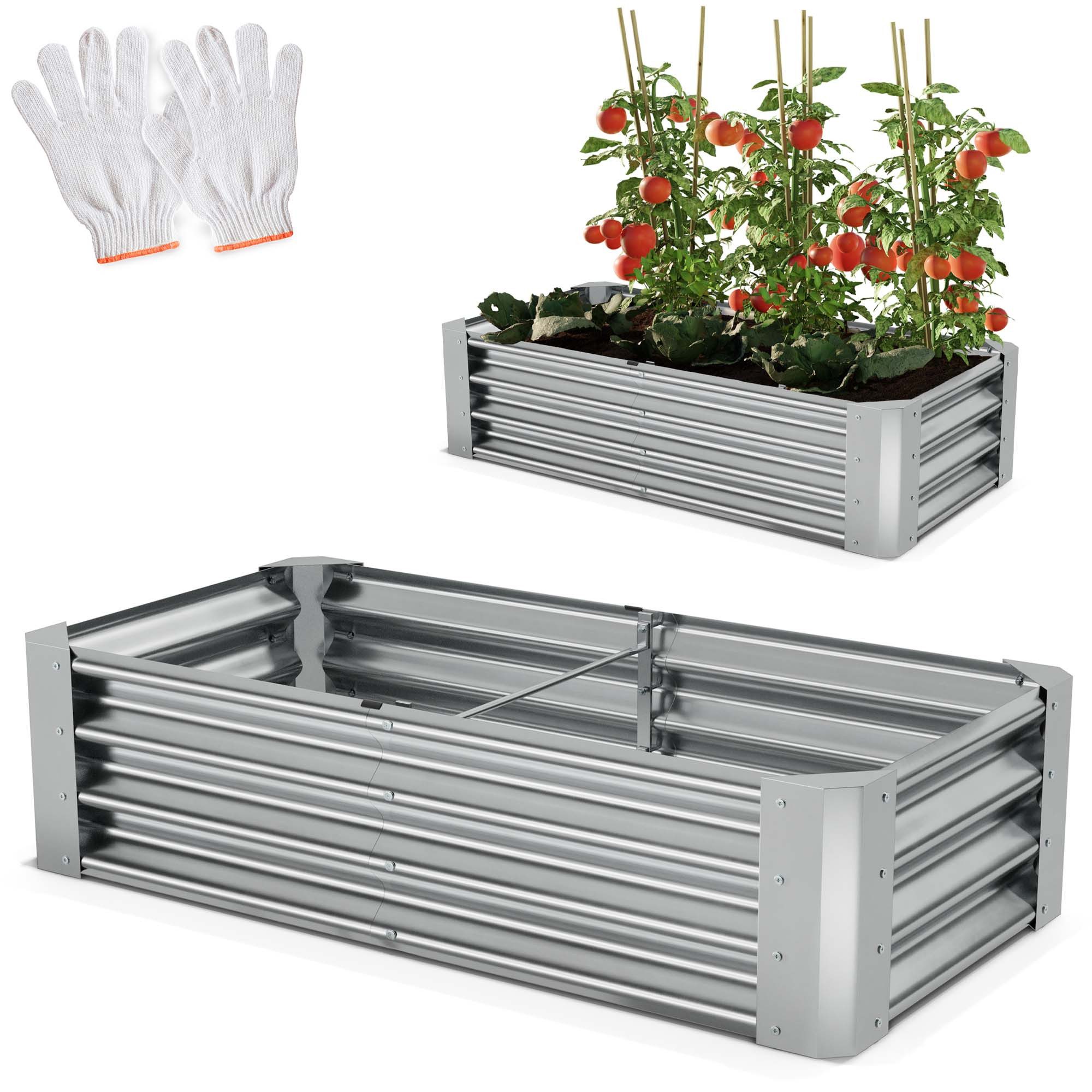 Onbest Hochbeet Metall aus verzinktem 0,4mm Stahl, inklusive Werkzeug & Handschuhe