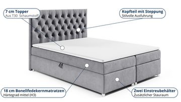 Best for Home Boxspringbett mit Bettkasten Trinity K-14 Bonellfederkern inkl. Topper