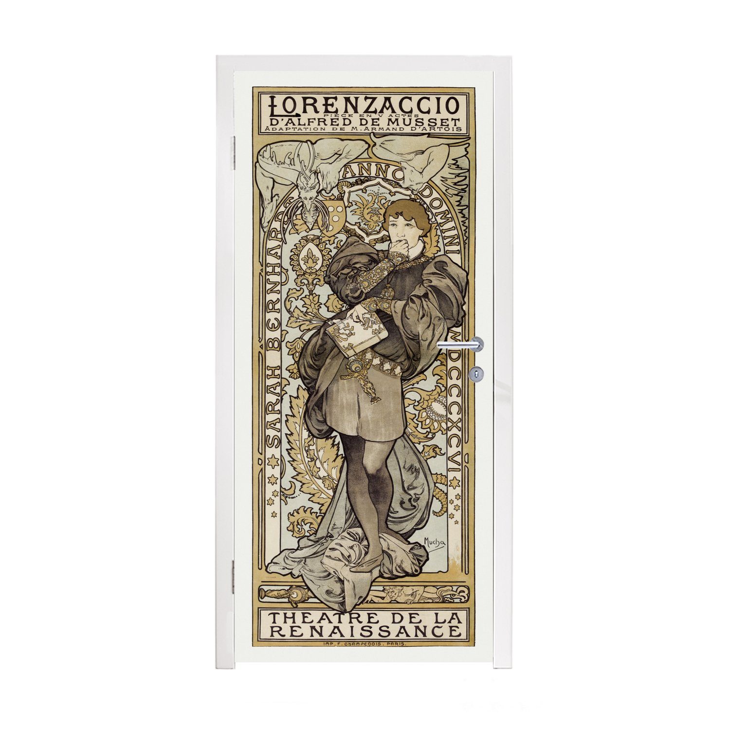 MuchoWow Türtapete Mann - Jugendstil - Kleidung, Matt, bedruckt, (1 St), Fototapete für Tür, Türaufkleber, 75x205 cm
