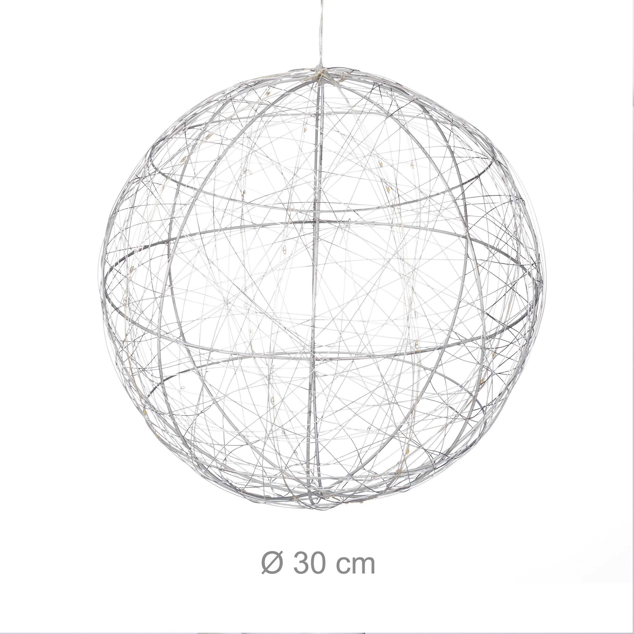 relaxdays LED Dekolicht LED Dekokugel 30 cm, Batteriebetriebene LED-Dekokugel mit 6-Stunden-Timer, LED, Warmweiß – Bild 4 von 5
