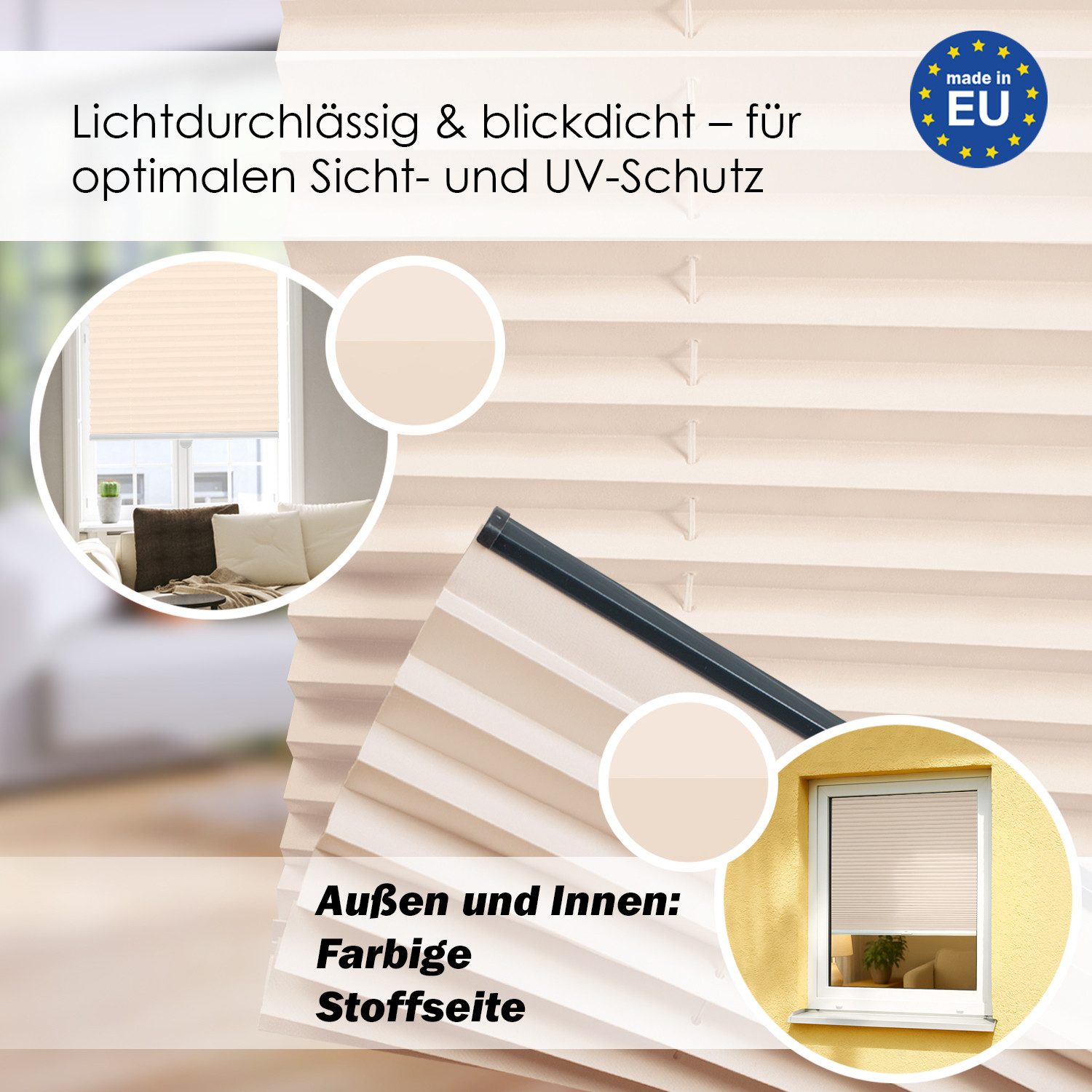DomDeco Plissee Premium Plissee ohne Bohren, Sichtschutz, lichtdurchlässig, blickdicht, Klemmfix, Klemmfix, UV-beständig, modernes Design, stufenlos