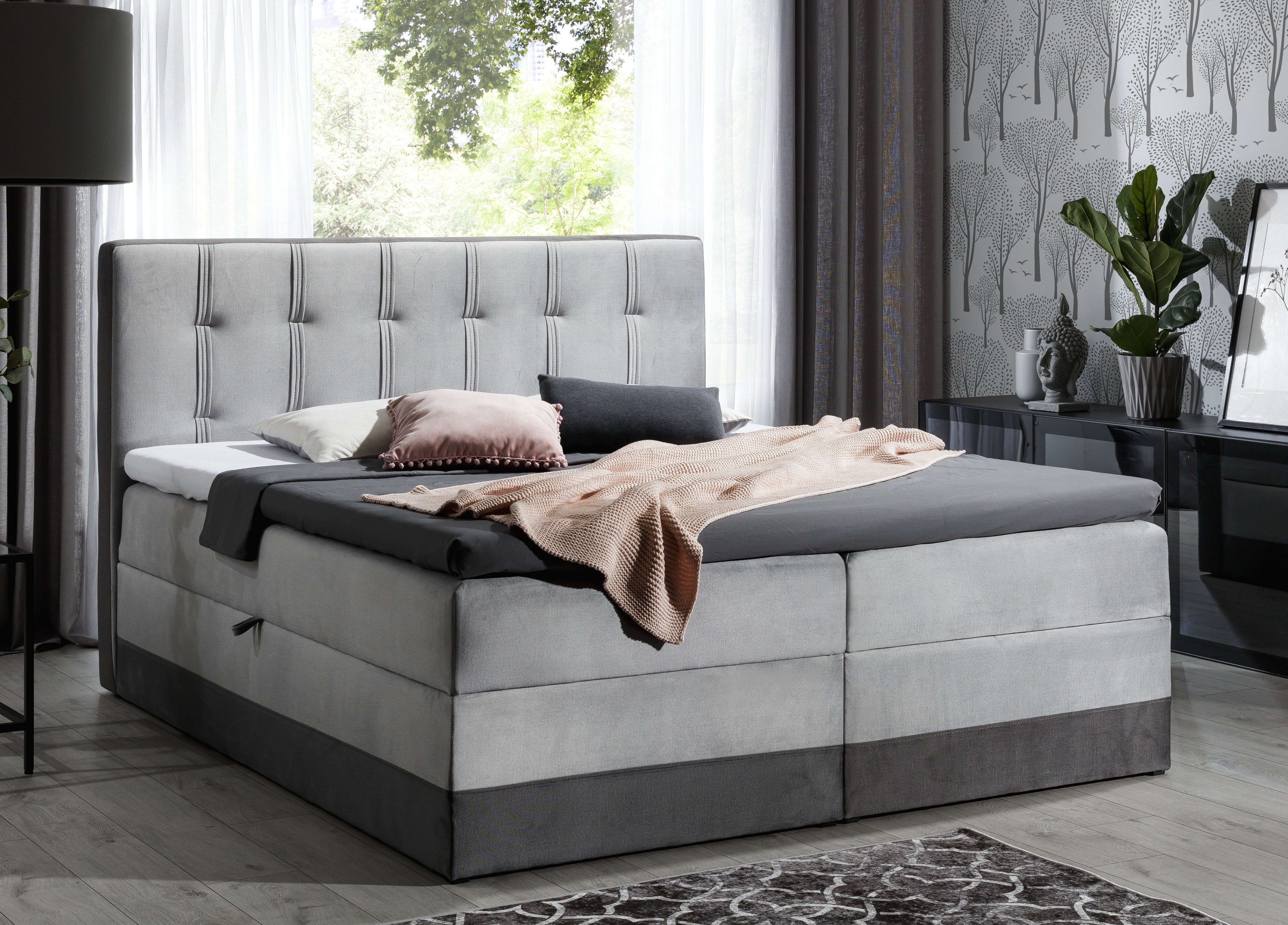 MF Design Boxspringbett Boxspringbett MARLENE mit Bettkasten und Federautomatik, Vorhanden