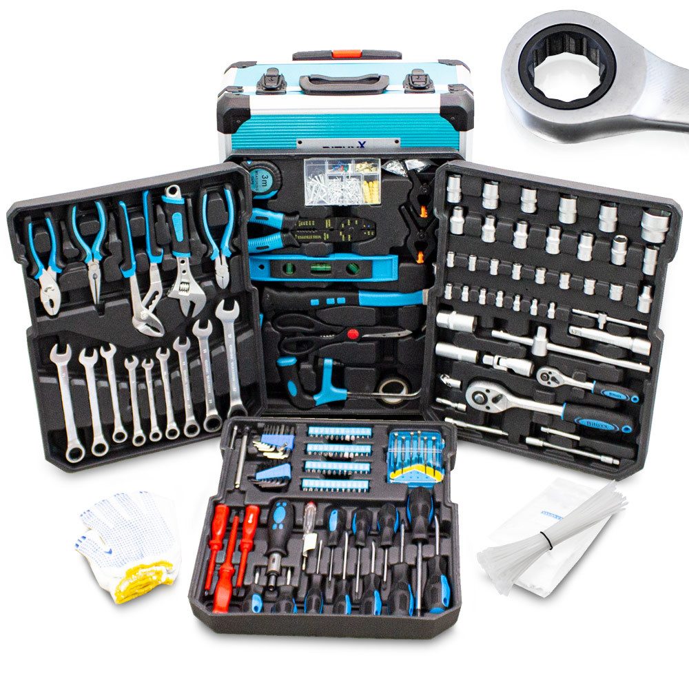 Bituxx Werkzeugtrolley Bituxx Werkzeugtrolley 1200 tlg. mit Ratschenringschlüssel (Komplett-Set, 1200 St., Trolley mit 4 bestückten Werkzeugeinlagen), mobil & praktisch: Rollkoffer mit Teleskopgriff und 4 Ebenen, MS-17530