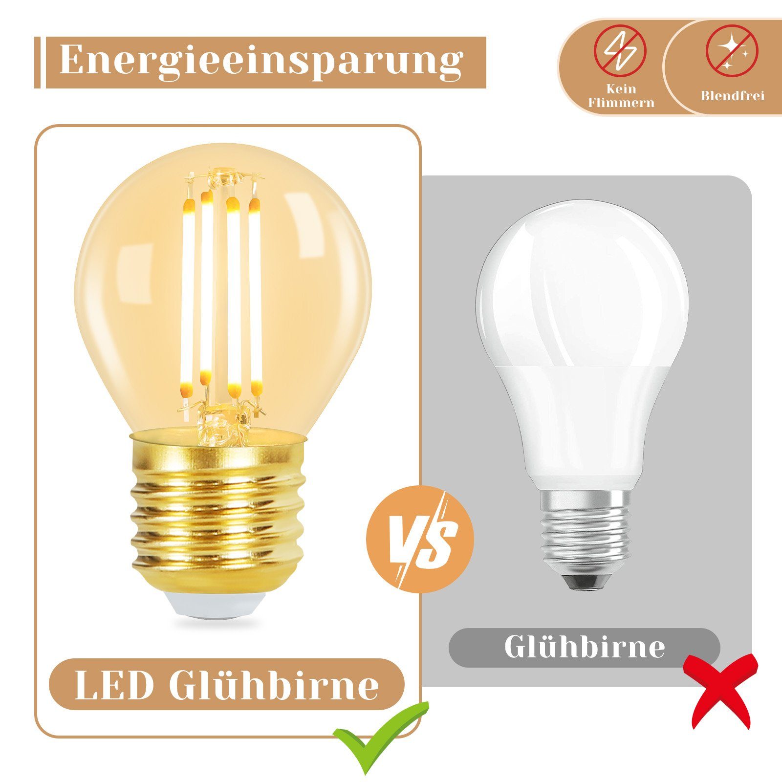 ZMH LED-Leuchtmittel E14 Warmweiß Licht 2700K 4W G45 Glühbirnen Vintage Birnen für Lampen, 6 St., warmweiß, nicht dimmbar – Bild 5 von 5